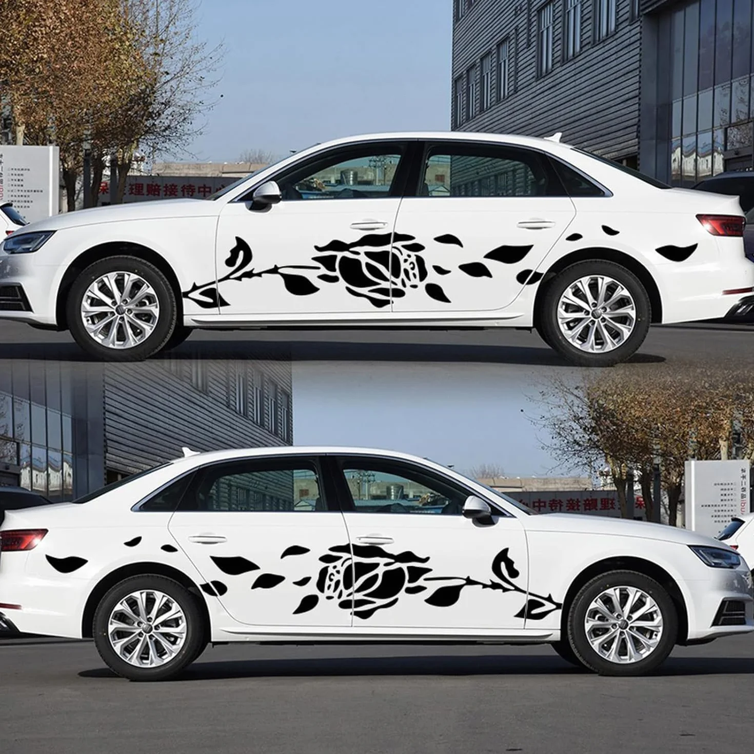 Adesivi Auto,Autoadesivo Del Corpo Dell'Automobile Con Rose Pattern Vinile Auto Decorazione Adesivo 2 Pezzi(Nero)