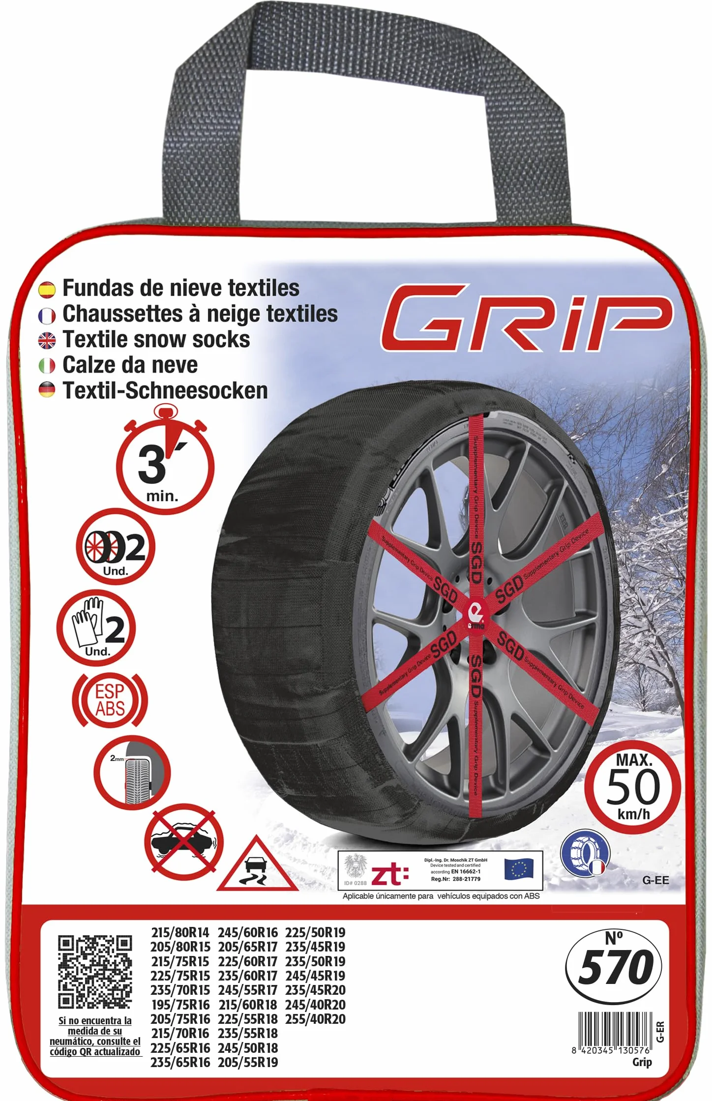 Grip Catene da Neve Tessile Taglia 570 Set 2 PZ Guanti Inclusi