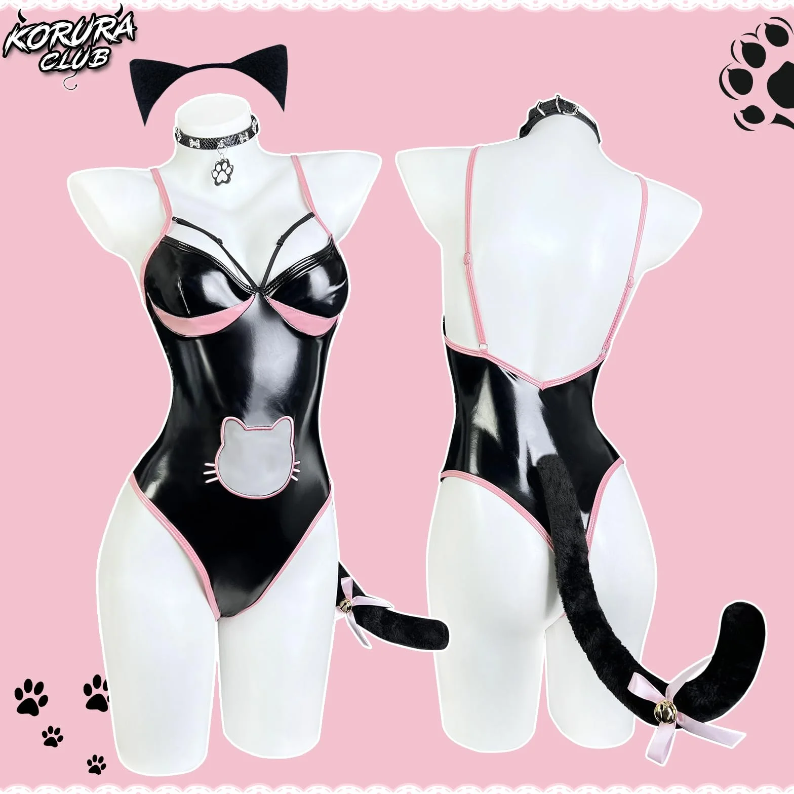 KORURACLUB Body Sexy per Gatti Cosplay Donne Halloween Lingerie Nero L