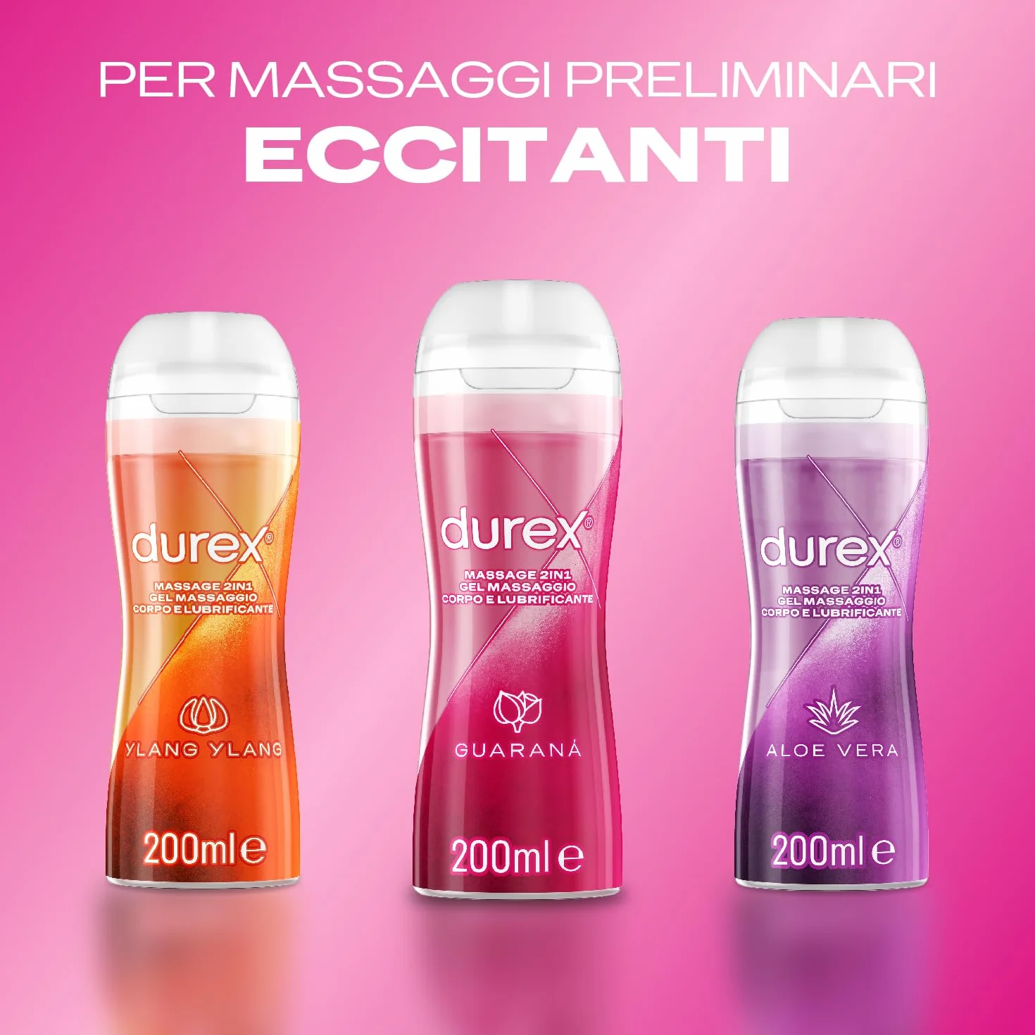 Durex Massage 2 in 1 Guaranà Lubrificante Sessuale Intimo Gel a Base d'Acqua 200 ml