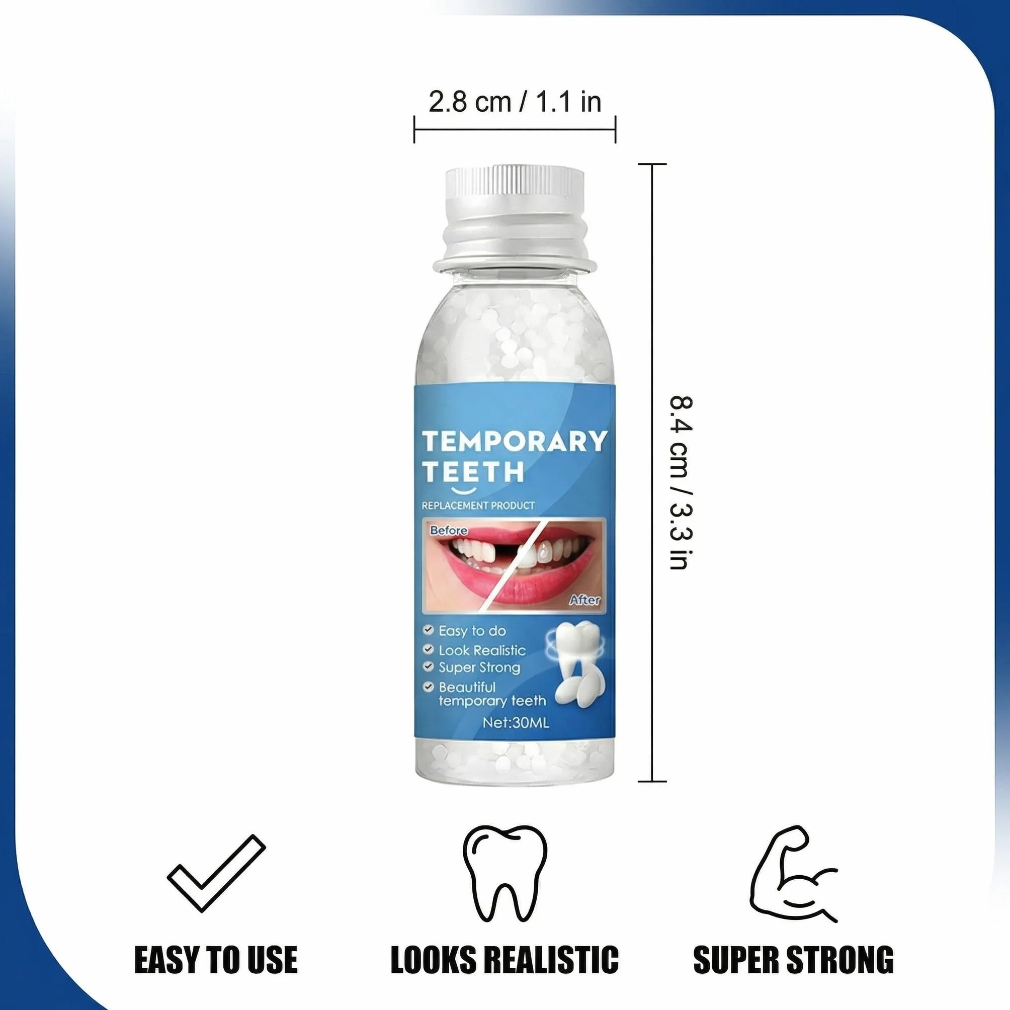 Kit di Riempimento Temporaneo Dente 30g, Cemento per Denti Finti Modellabili, Resina per Dente Rotto Mancante