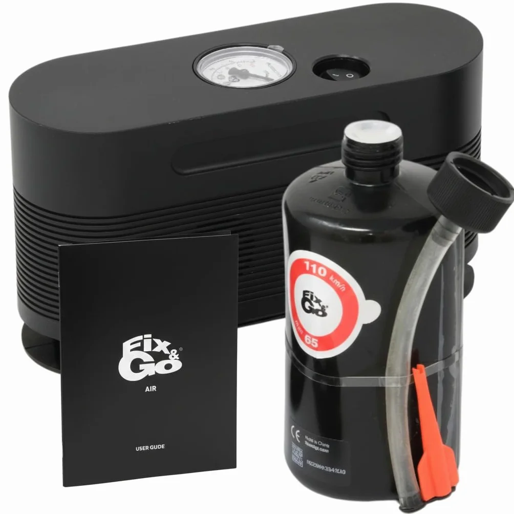 Fix&Go AIR Kit Riparazione Pneumatici Auto Compressore Aria Portatile 12V, Gonfiaggio e Ripara Gomme Forate, Sigillante Ecologico Safe TPMS