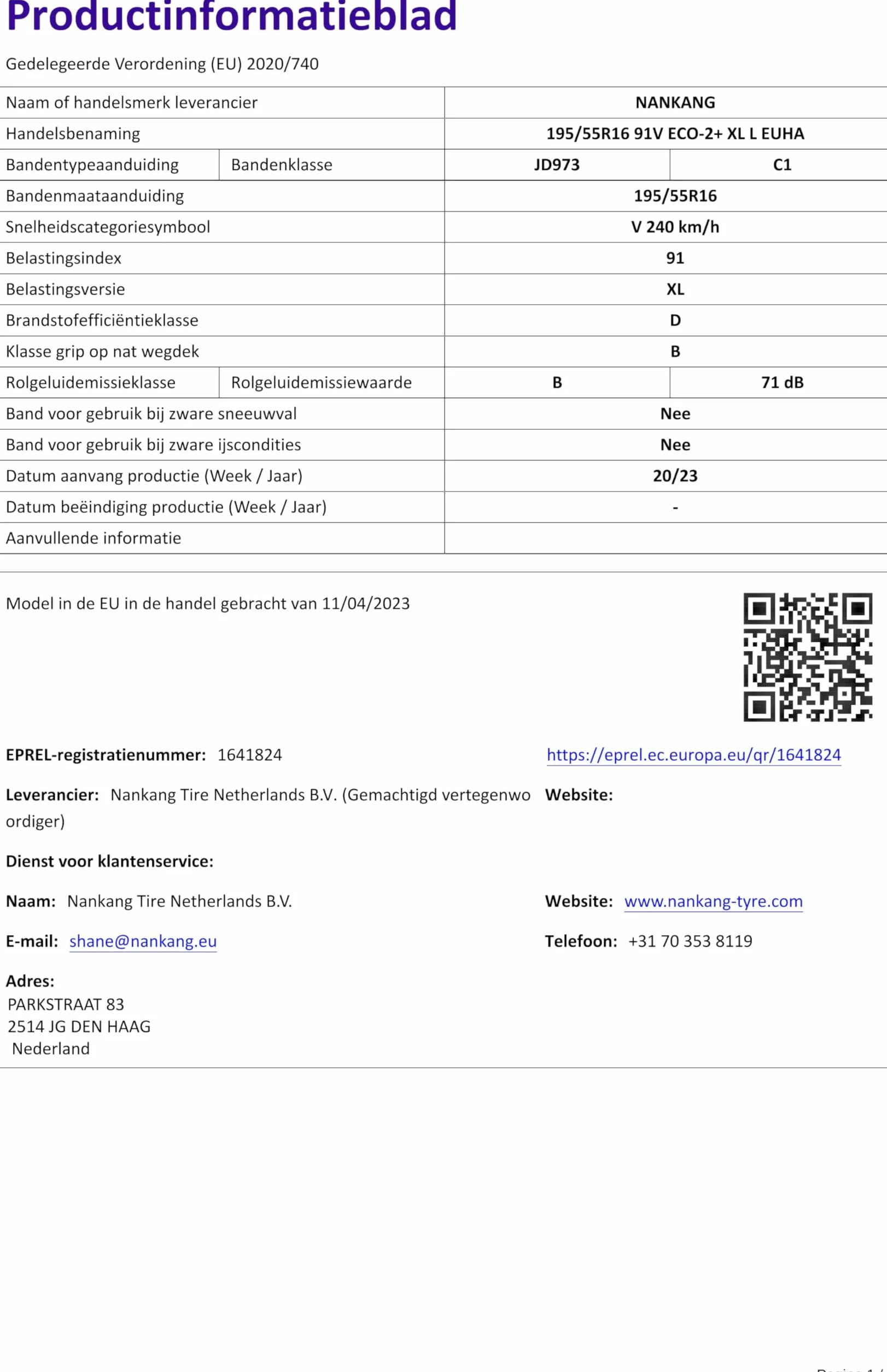 NANKANG 195/55 R16 91V ECO-2+ XL