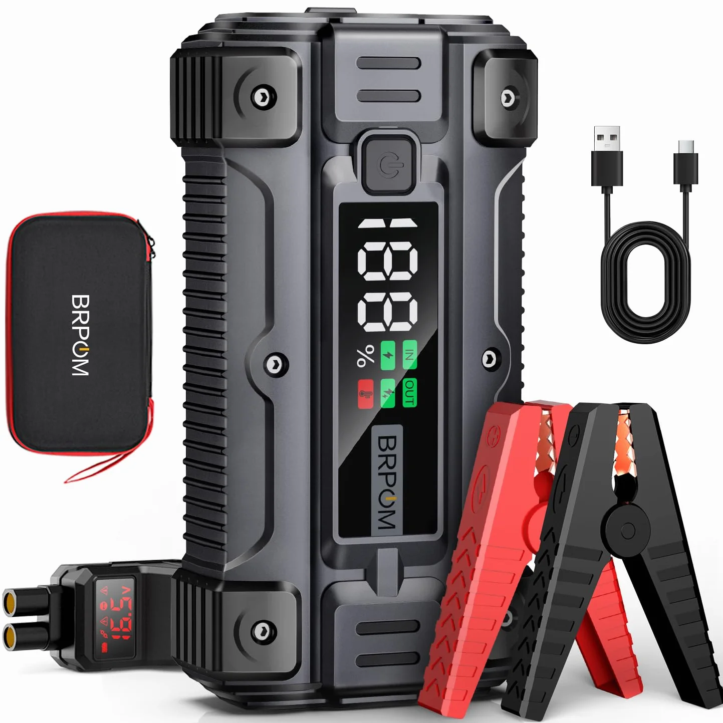BRPOM Avviatore Batteria Auto 9000A 26800mAh Booster Avviamento con Torcia LED USB Quick Charge 3.0