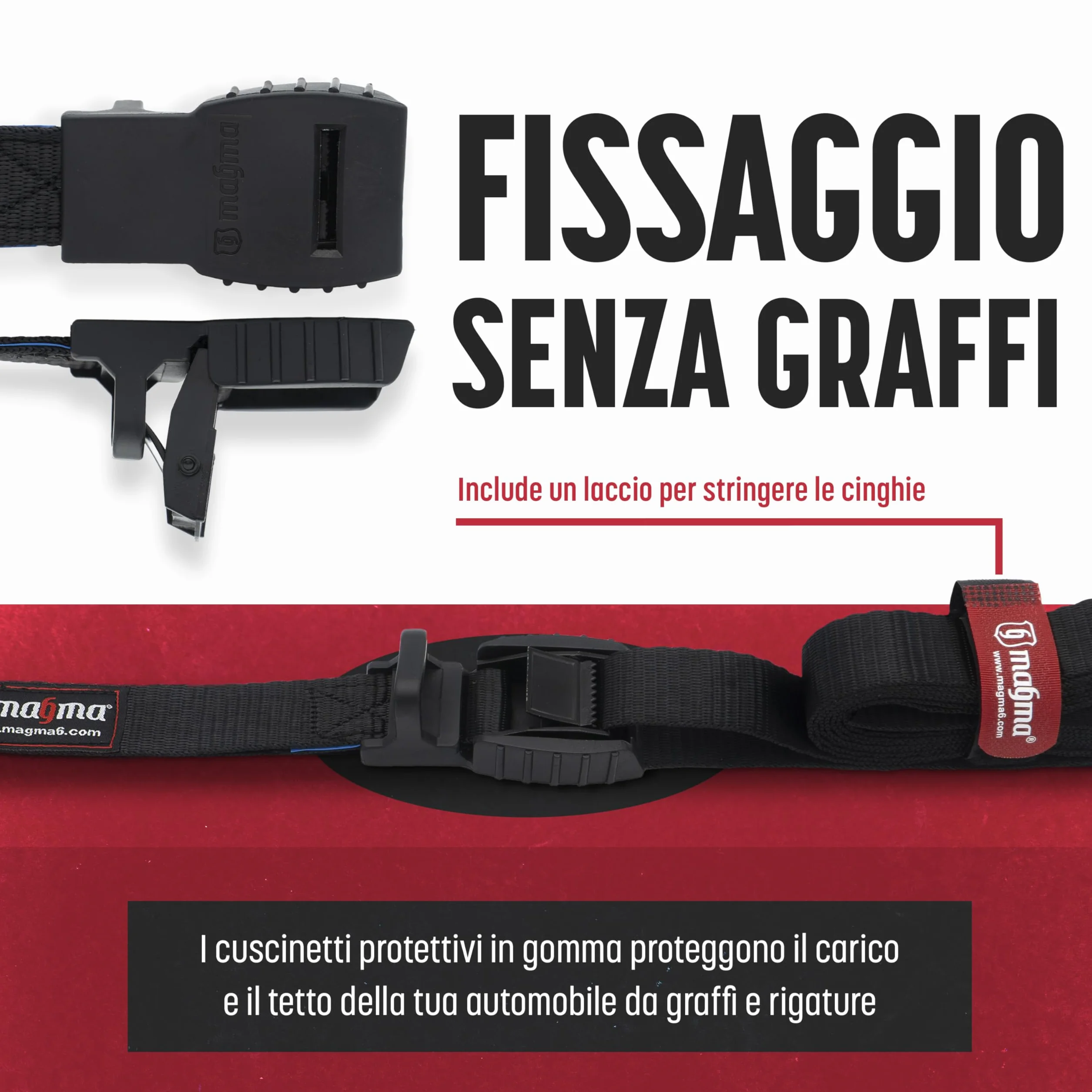 Cinghie di Ancoraggio MAGMA 2 Set Regolabili AntiGraffio per Carichi Bici Kayak Moto Auto 3m Nero