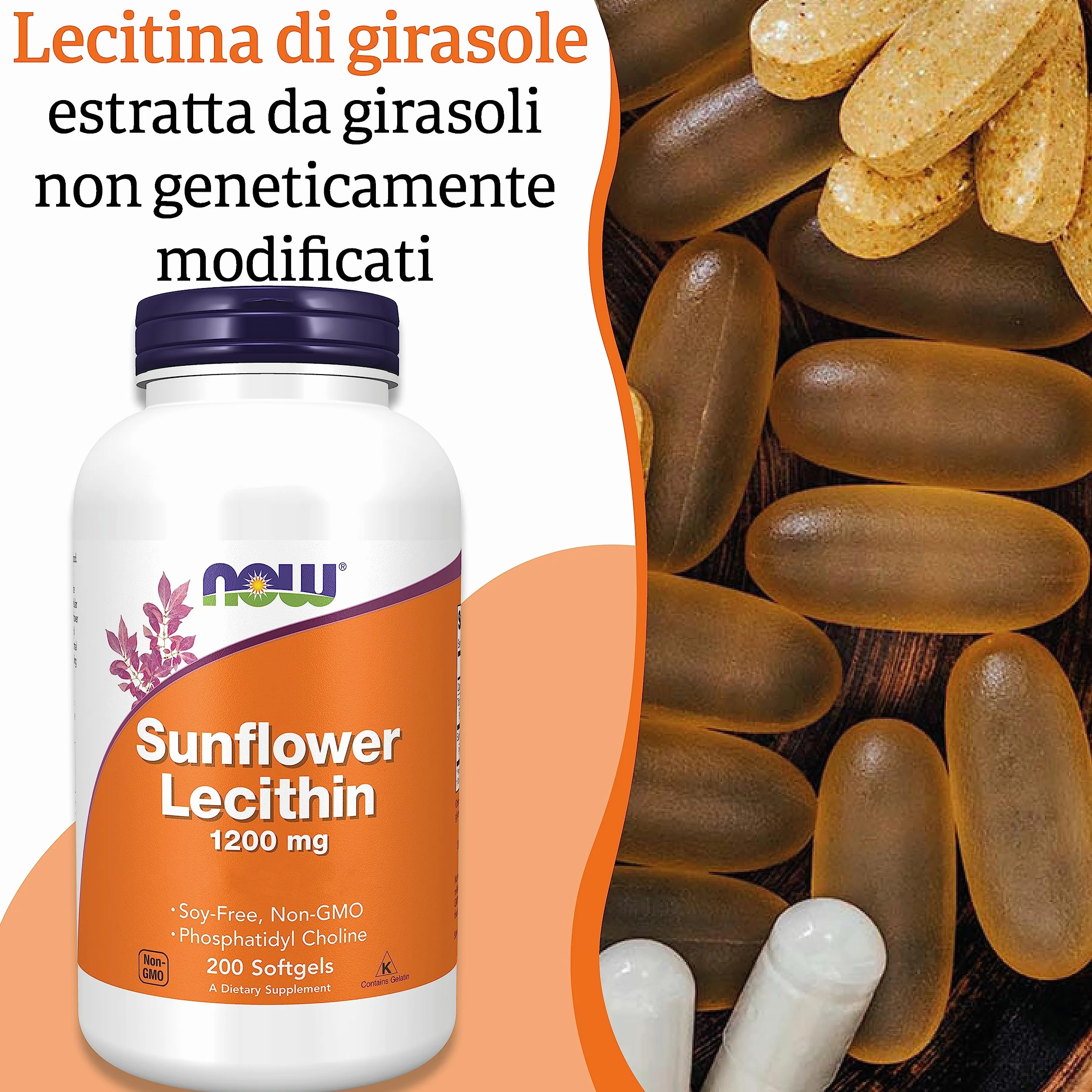 Now Foods Sunflower Lecithin 1200mg 200 Softgels Laboratory Tested Gluten Free Soy Free