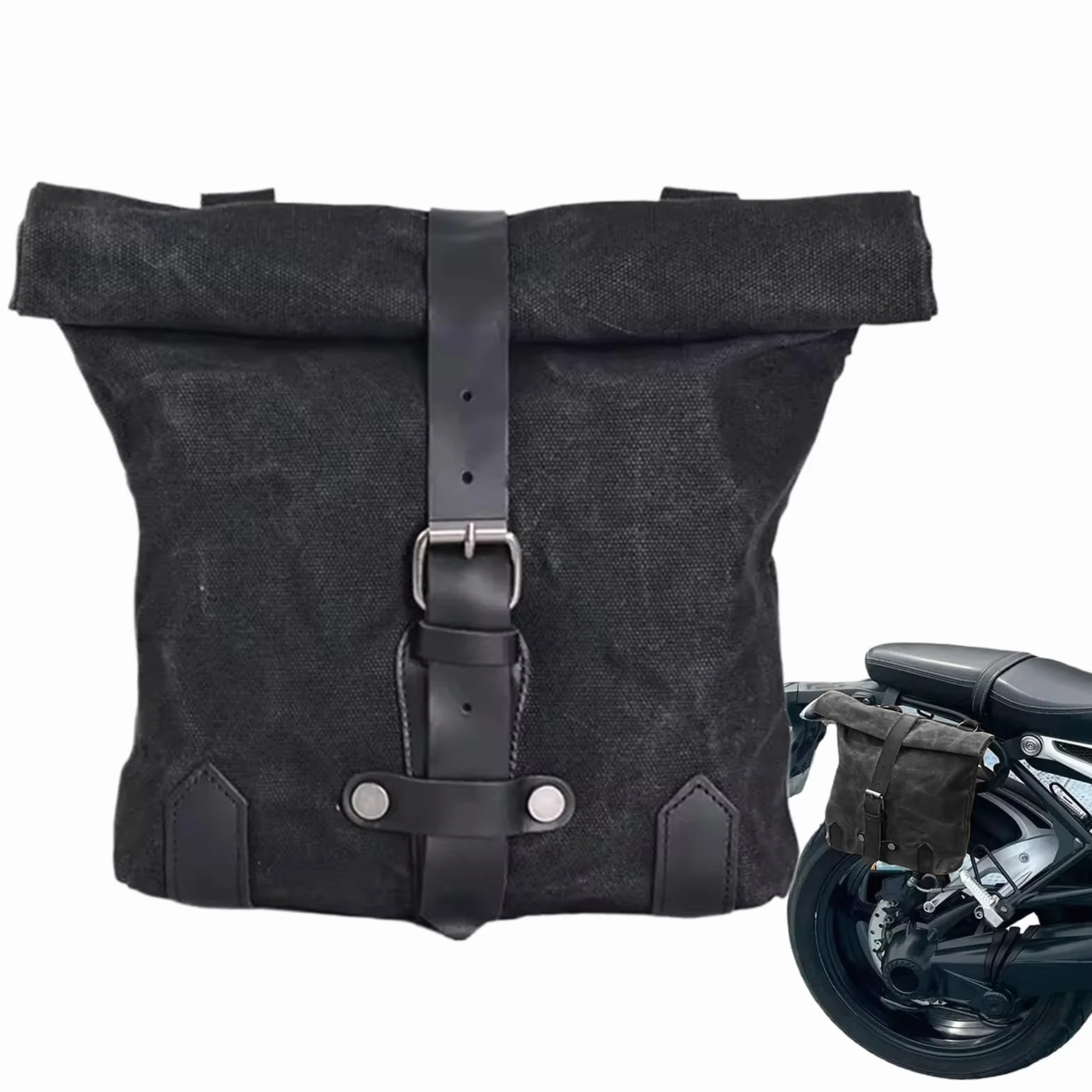 Borsa per manubrio motociclistica in tela cerata vintage impermeabile con hardware arrugginibile e reggispi regolabili