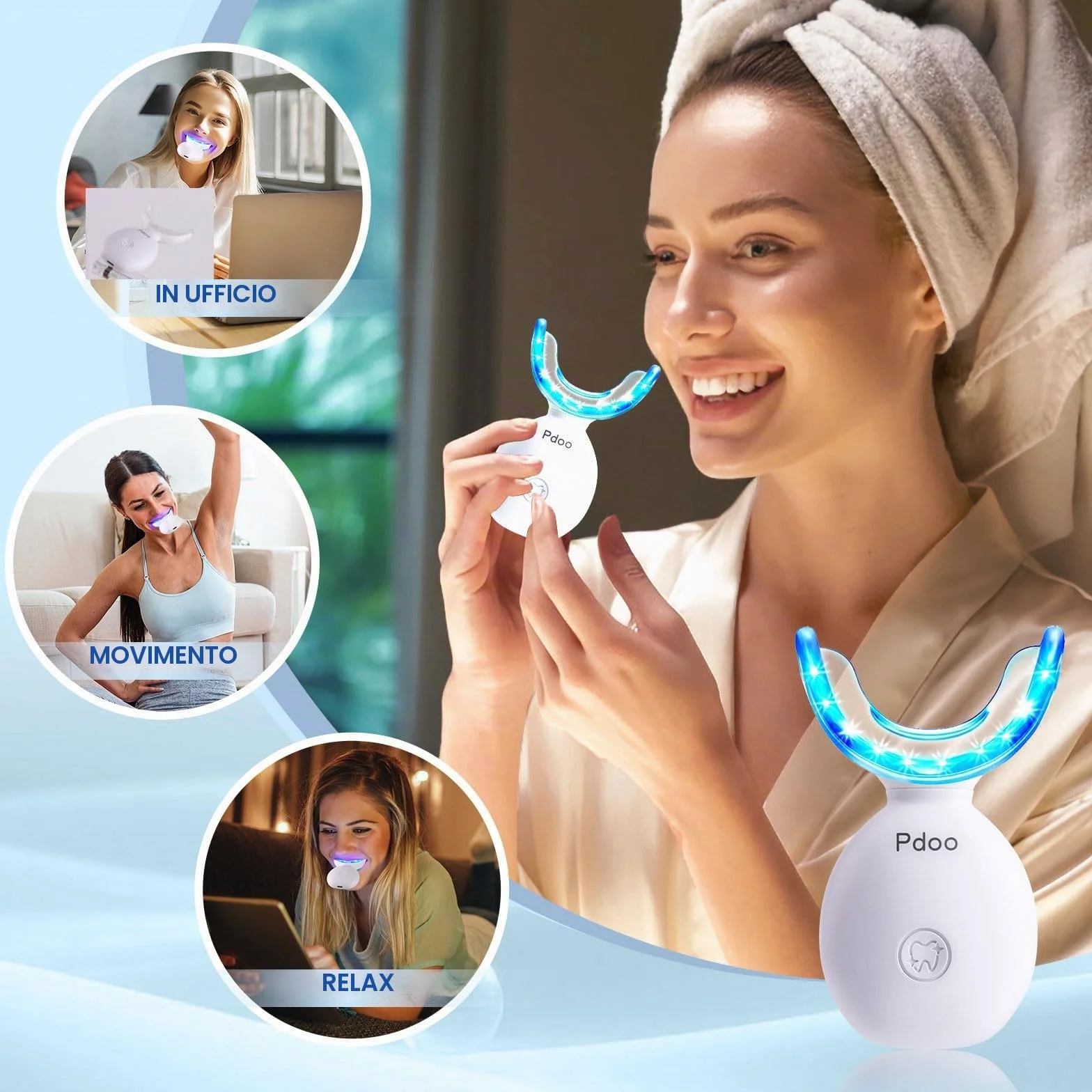 Kit Sbiancante Denti Wireless con Luce LED, 5 Gel Sbiancanti da 3ml per Sbiancamento Denti Immediato