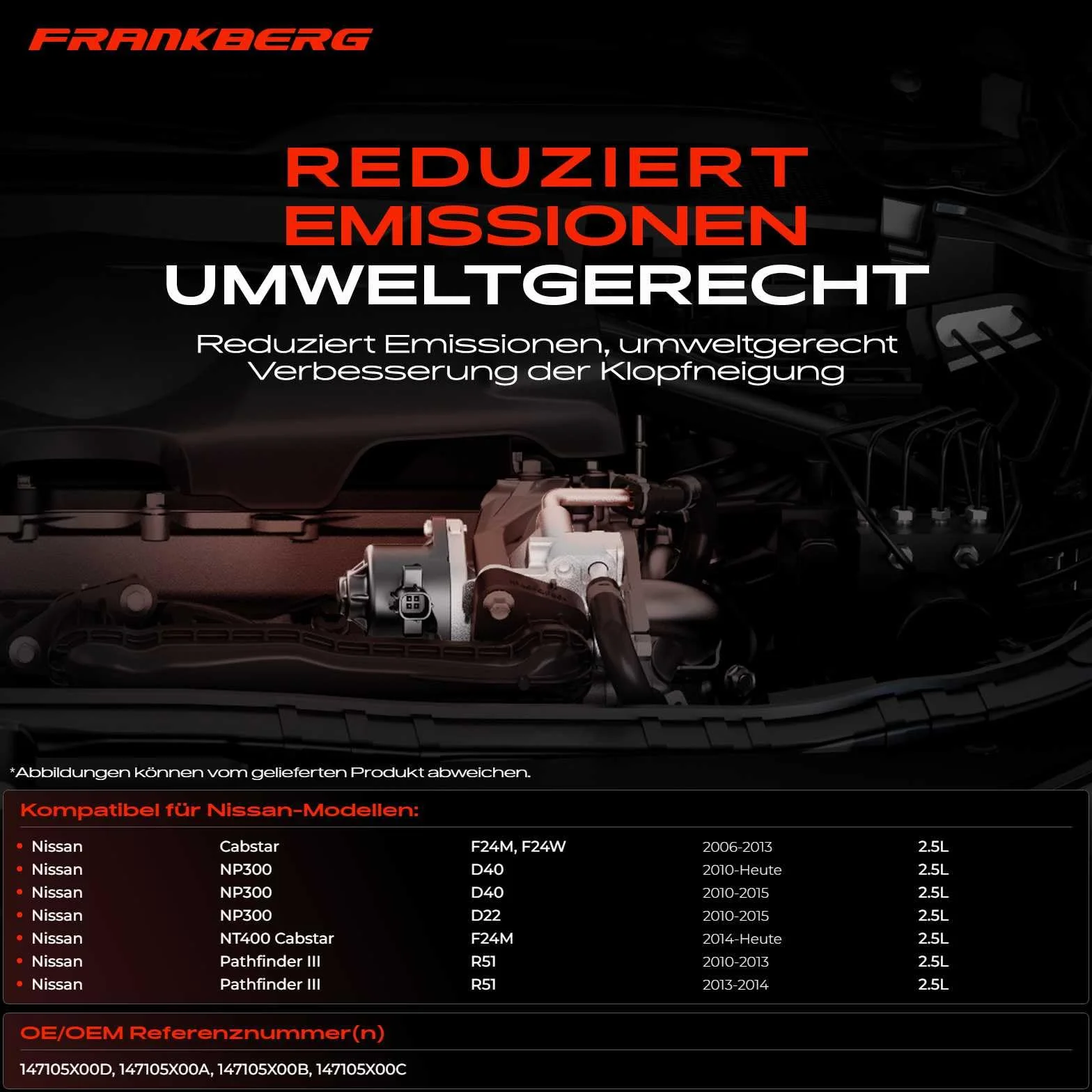 Frankberg Tubazione Valvola AGR Diesel Compatibile con Pathfindel III R51 NP300 Navara D40 NT400 Cabstar F24M Cabstar F24M F24W NP300 Pick-up D22 Replace# 147105X00D