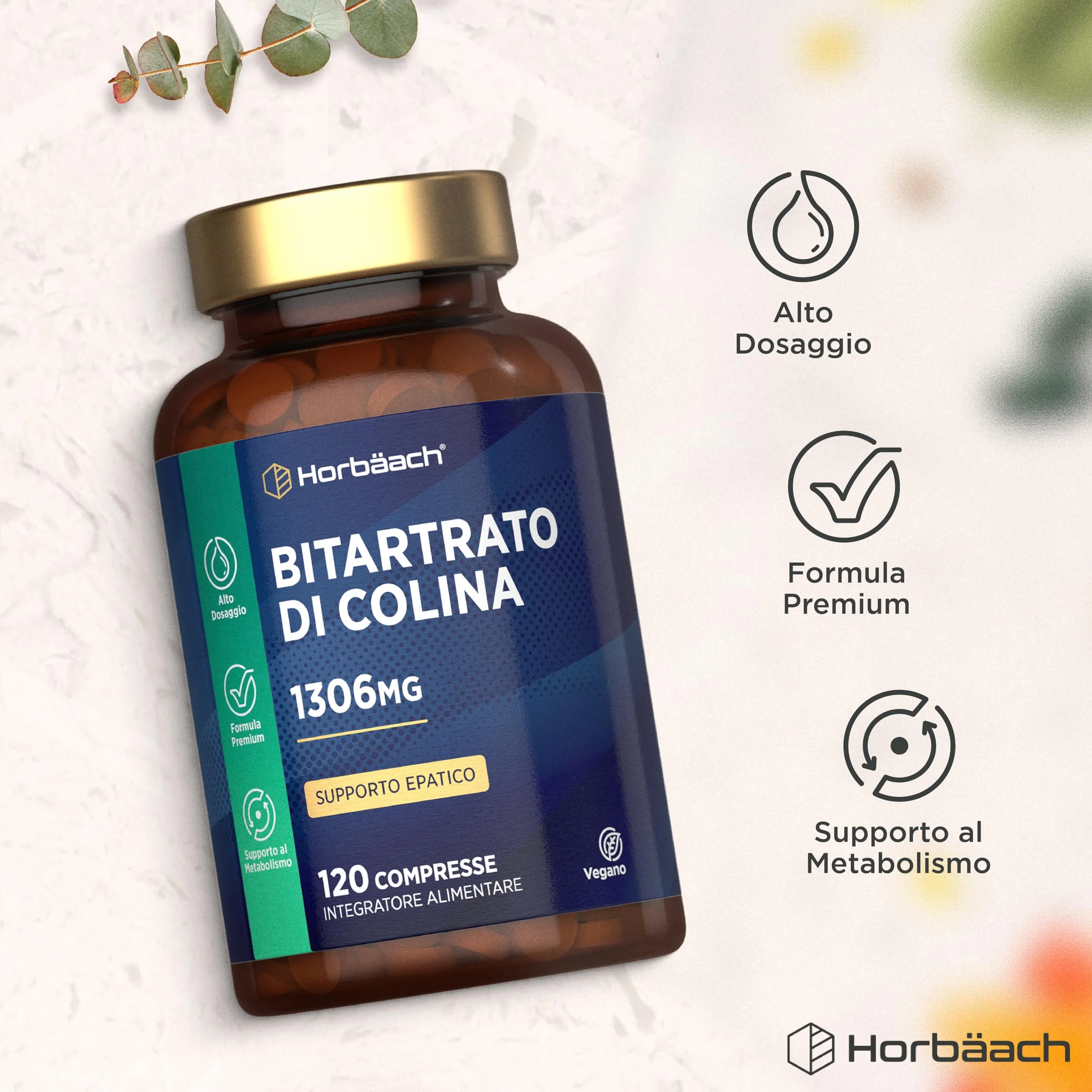 Colina Bitartrato 1305mg 120 Compresse Integratore Horbaach