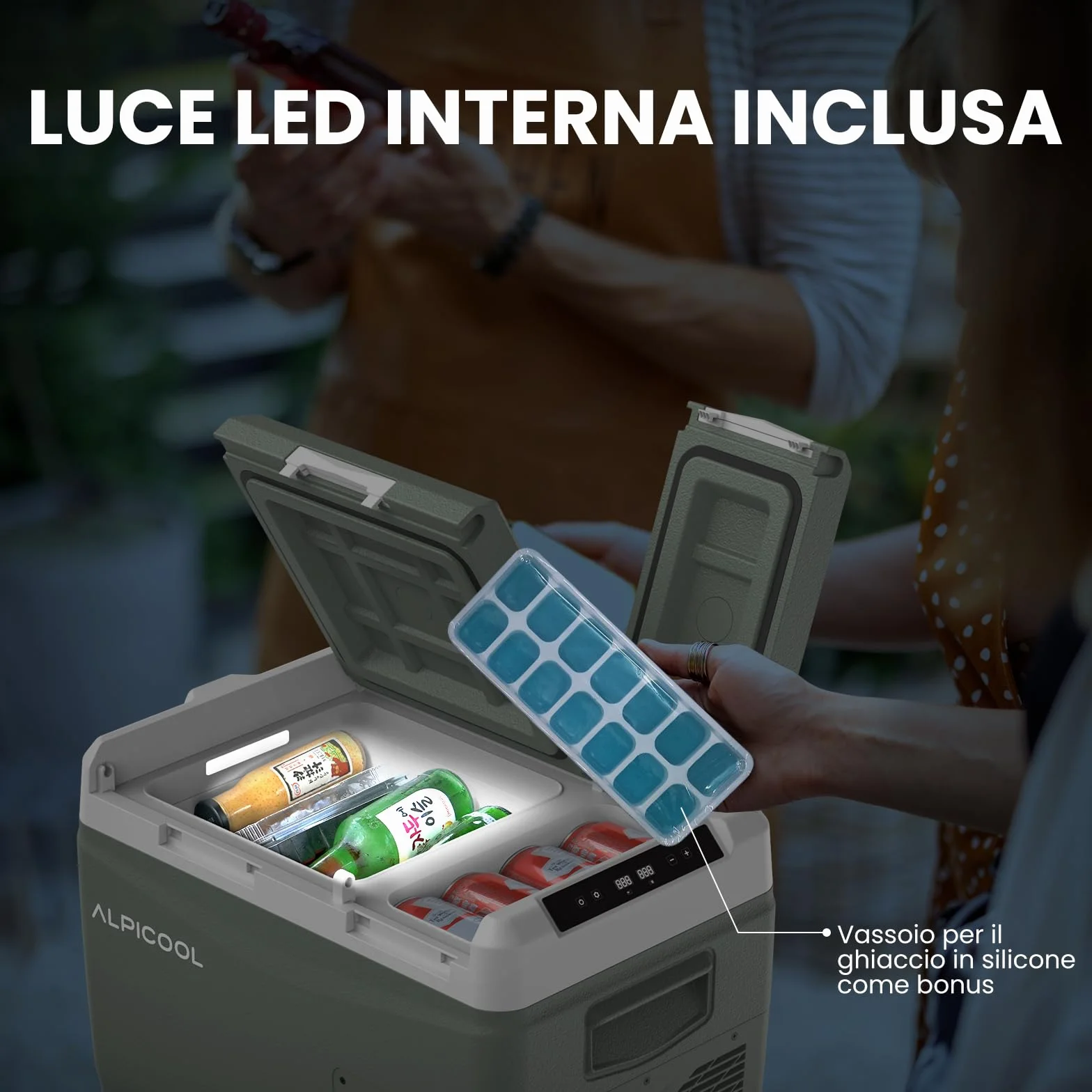 Alpicool KLS38 Frigo per Auto 31L con APP, 2026 Doppia Zona Frigorifero Portatile Elettrico 12/24V DC 100~240 V AC,Frigo Portatile per Camion Viaggio Picnic,-20℃-20 ℃,con Scomparto Ghiaccio,Verde