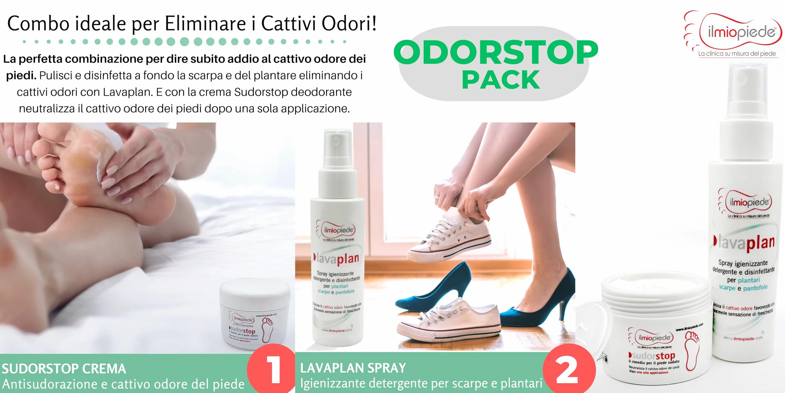 ODORSTOP LAVAPLAN + SUDORSTOP Spray igienizzante scarpe e Crema antisudore piedi Confezione Risparmio