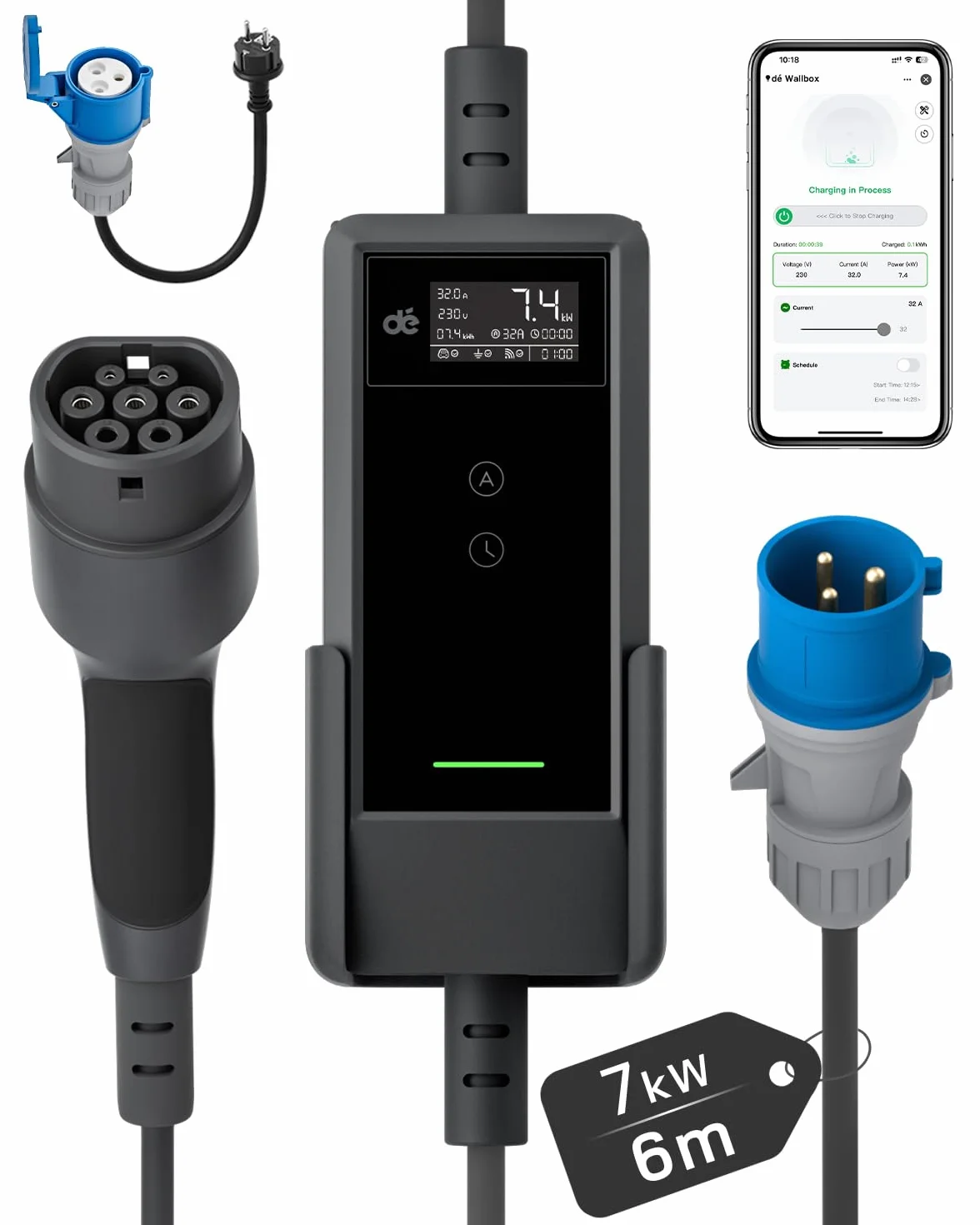 Carichino Auto Elettrica 7 kW App Monofase 6-32A Caricatore Regolabile a Distanza Compatibile T03 Model Y/3 Dolphin Surf EV PHEV