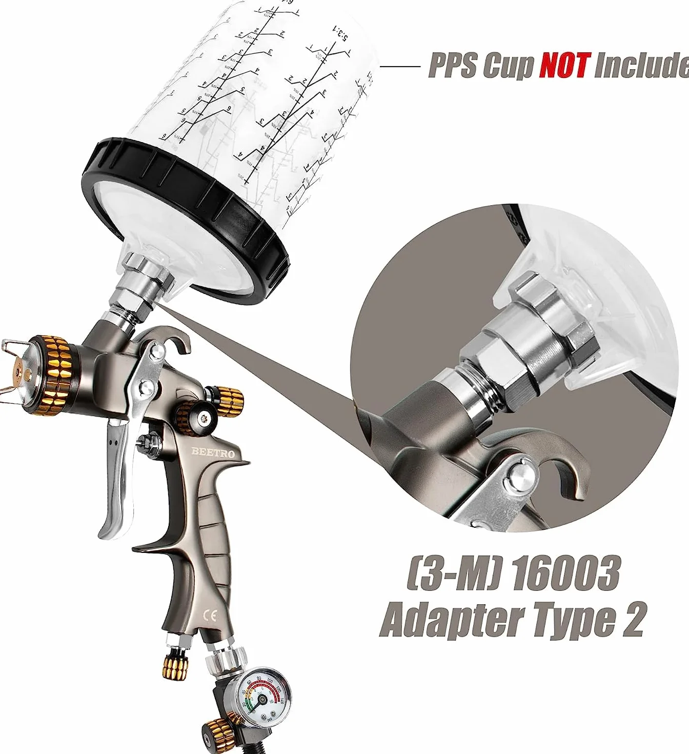 BEETRO HVLP Pistola a Spruzzo ad Aria Compressa per Vernici Trasparenti Ugello in Acciaio Inox da 1,0 mm capacità di 150 ml 7,0 CFM 22 psi