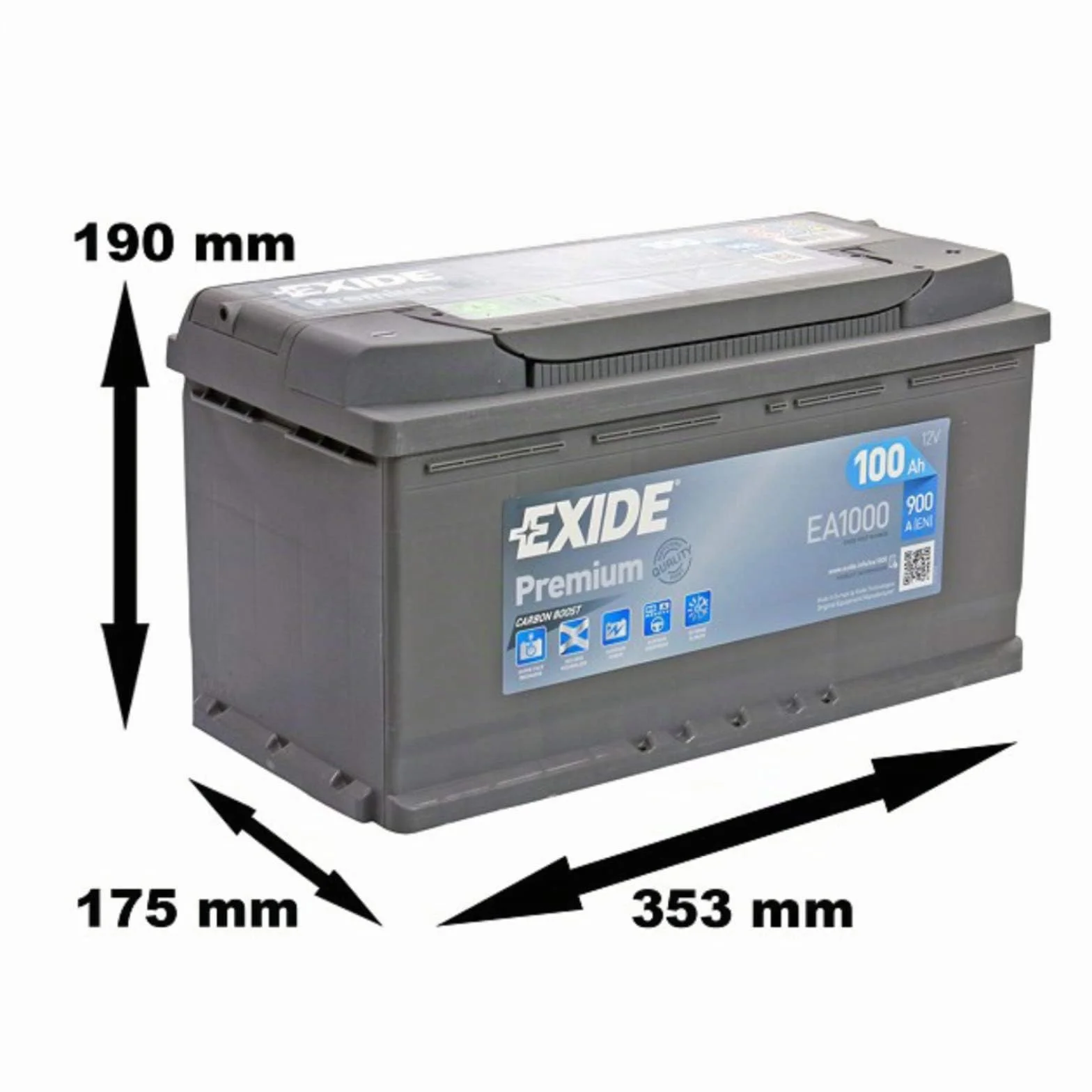 Exide Premium Carbon Boost Car Battery 100Ah 900 A/EN