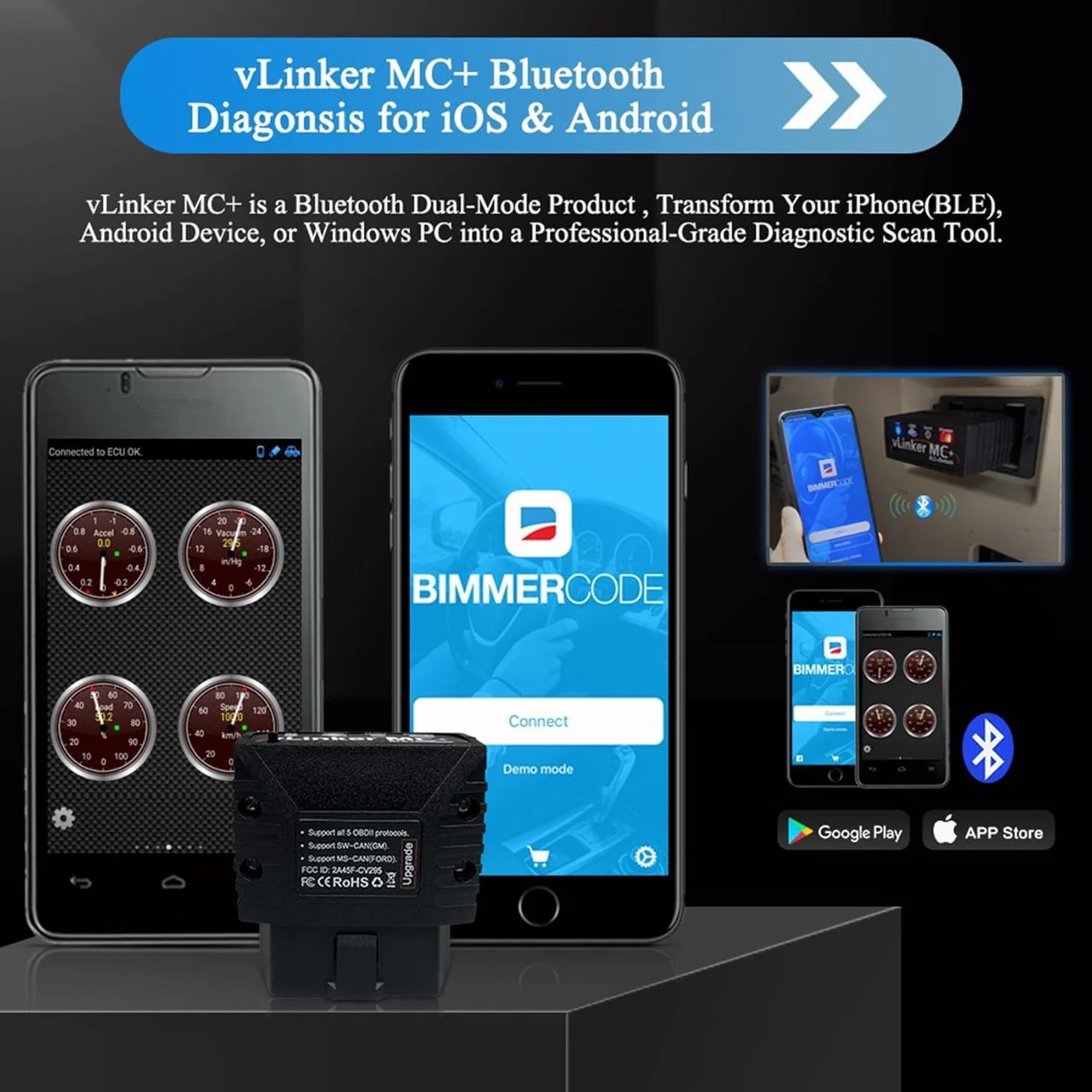 vLinker MC+ Mini Bluetooth OBD II Scanner Adapter Car Diagnostic Scan Tool