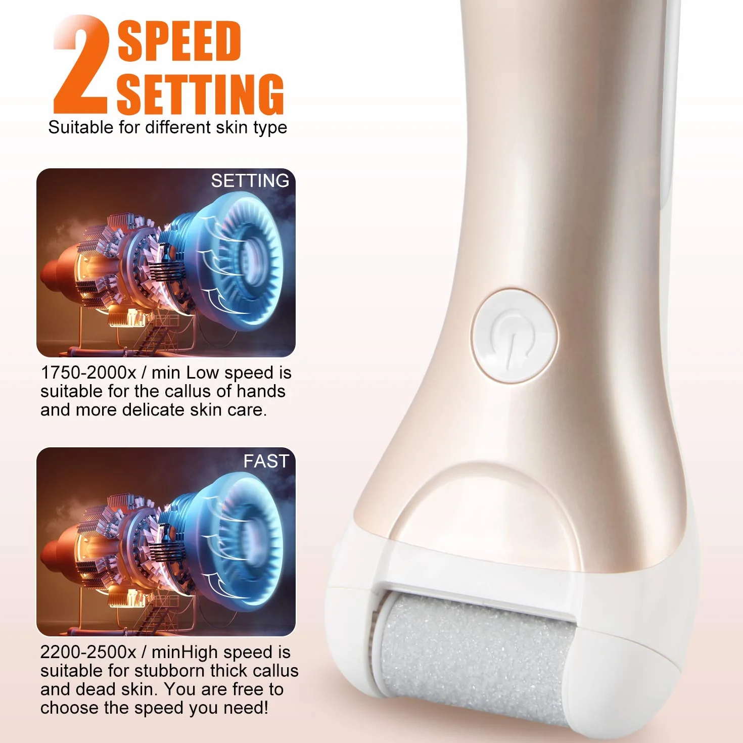 Piedi Roll Elettrico Professionale Ricaricabile 3 Ruoli 5 Livelli 1200MAH IPX7 Impermeabile 2 Velocita Calli Rimuovi Pedicure