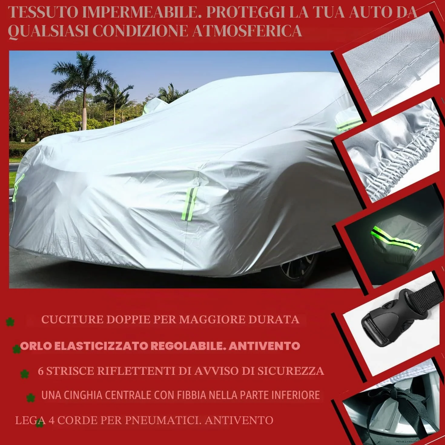 Telo Copriauto SUV Impermeabile Invernale Esterno Stagioni Antivento Antineve Protezione UV Auto Copriauto per SUV; Taglia L: Max 485cm