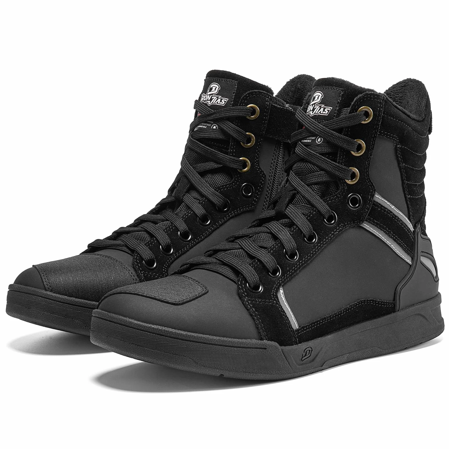 BORLENI Scarpe Moto Uomo Inverno Plus Velluto Caldo Stivali da Motocross con Fodera in Pile Cerniera Laterale Paraleva Suola Antiscivolo Nero 44