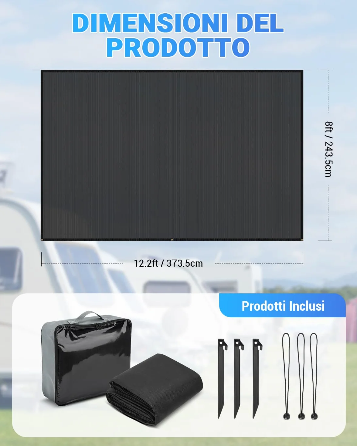 SUPAREE Parasole per Tendalino Camper 3,7 x 2,46m Protezione UV Privacy Maglia nera