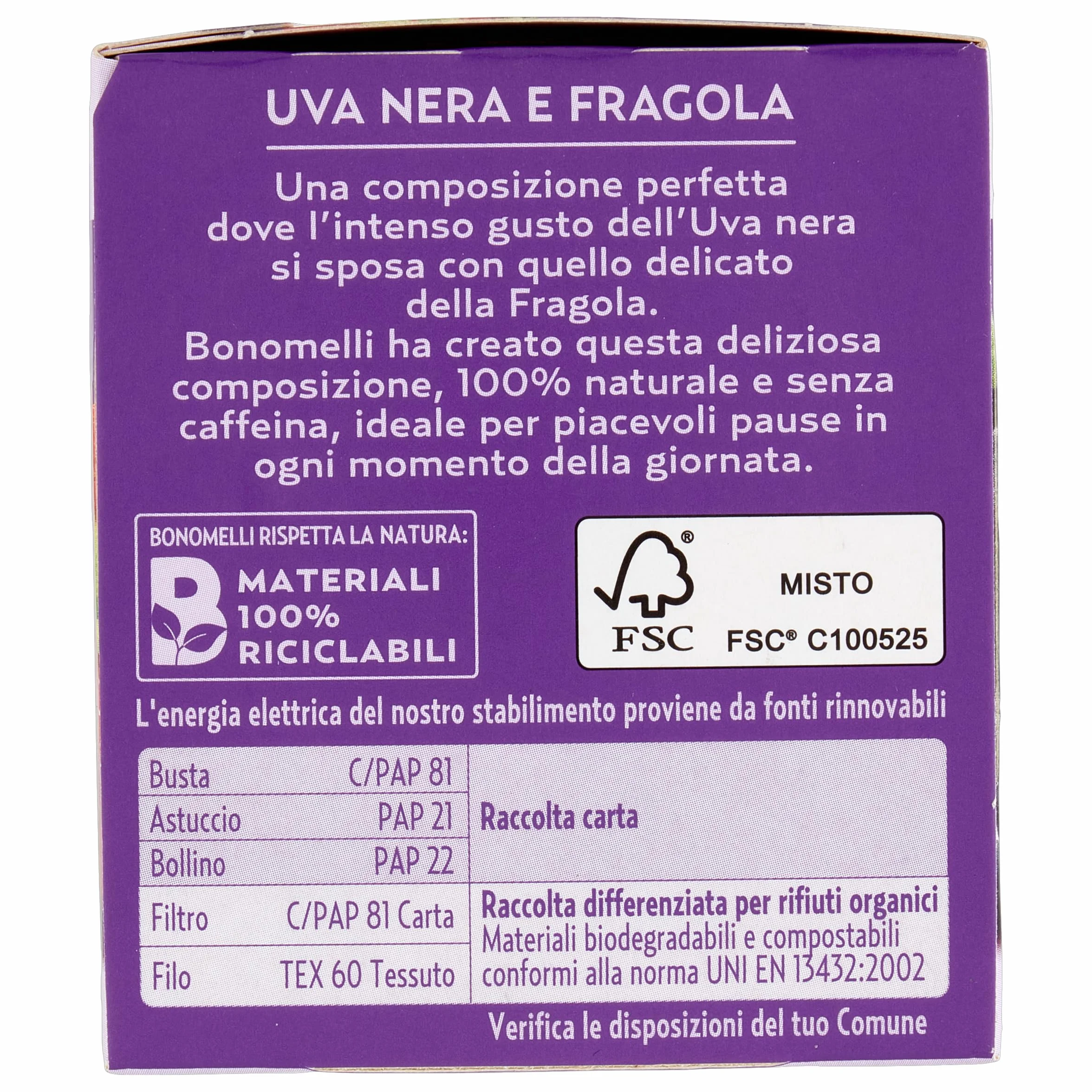 Bonomelli Infusi Fruttosi Uva Nera e Fragola, Confezione da 12 Filtri, 100% Naturali (24g)