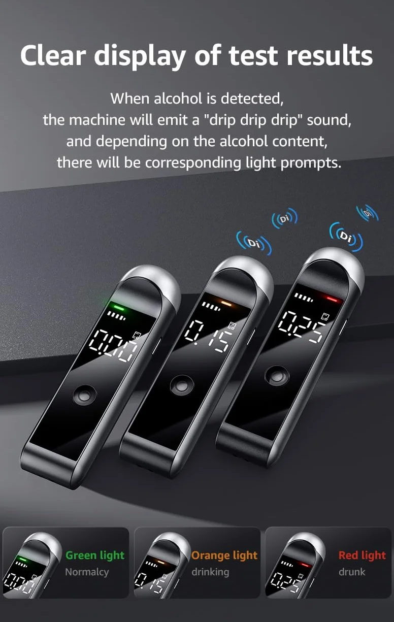 Etilometro Portatile Certificato CE, Alcol Test Portatile Digitale Senza Beccucci, Alta Precisione con Chip Intelligente, Ricarica USB-C, Etilometro Professionale per Auto, Uso Personale e Famiglia
