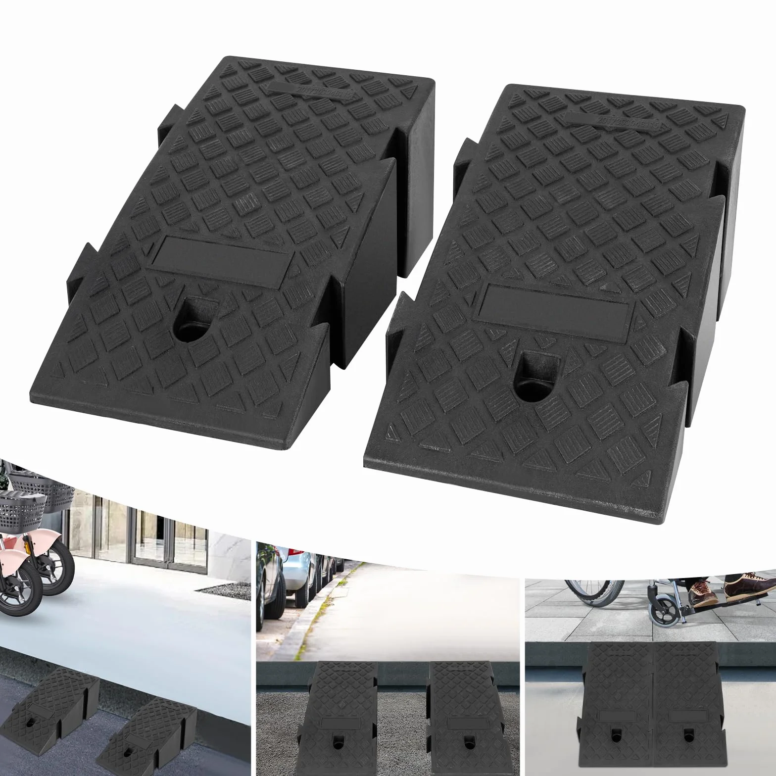 2 rampe di carico in plastica per carichi pesanti, rampa per officine automobilistiche con collegamento a pulsante, rampa portatile in plastica antiscivolo per vie, ingressi commerciali e capannoni