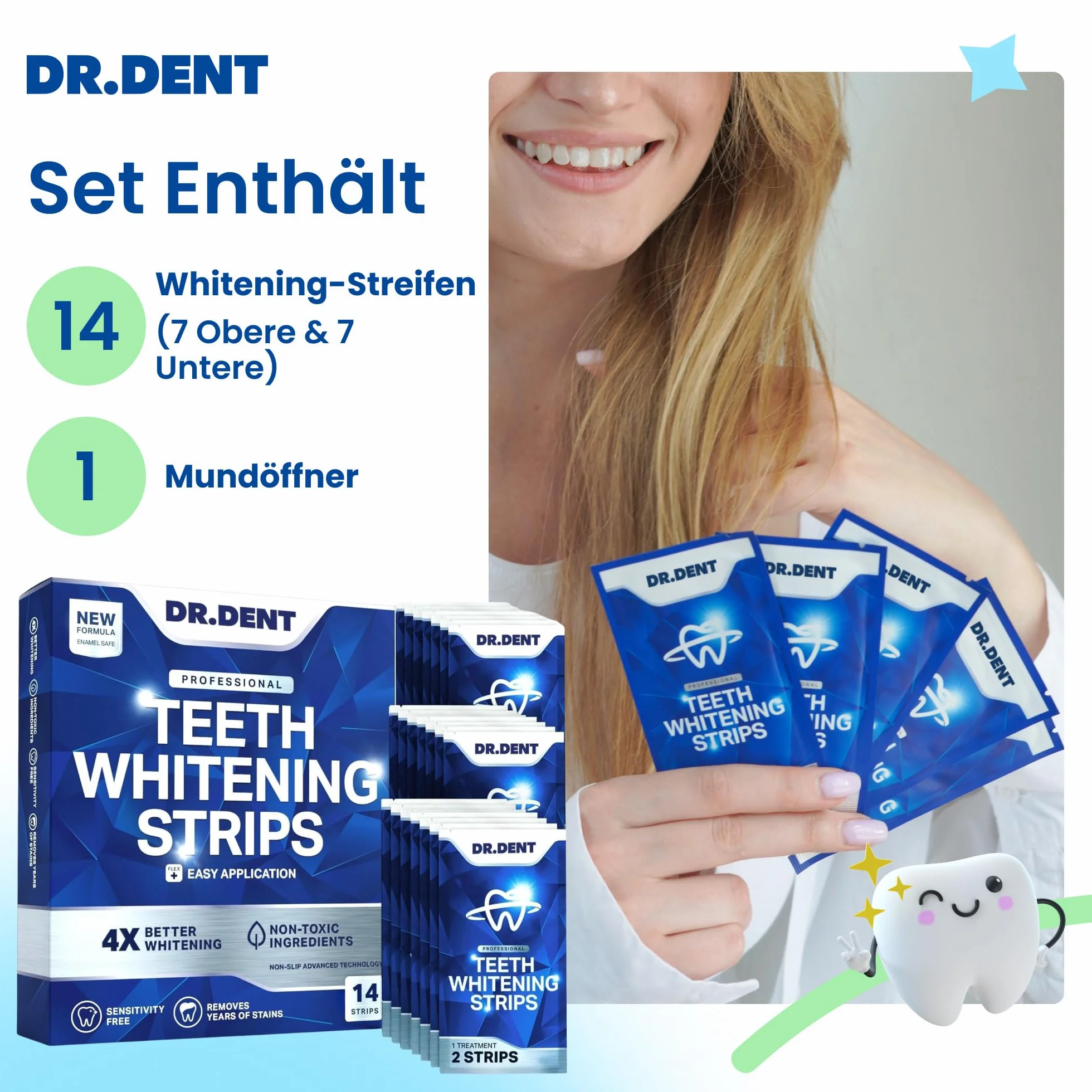 DRDENT Strisce sbiancanti per denti, 7 trattamenti, sbiancamento non sensibile