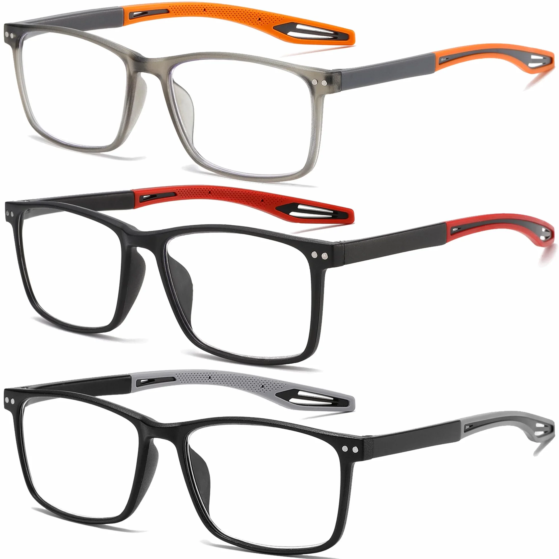 Occhiali da Lettura Uomo 3 Paia Filtro Luce Blu Design Sportivo Elegante Leggeri Antiscivolo