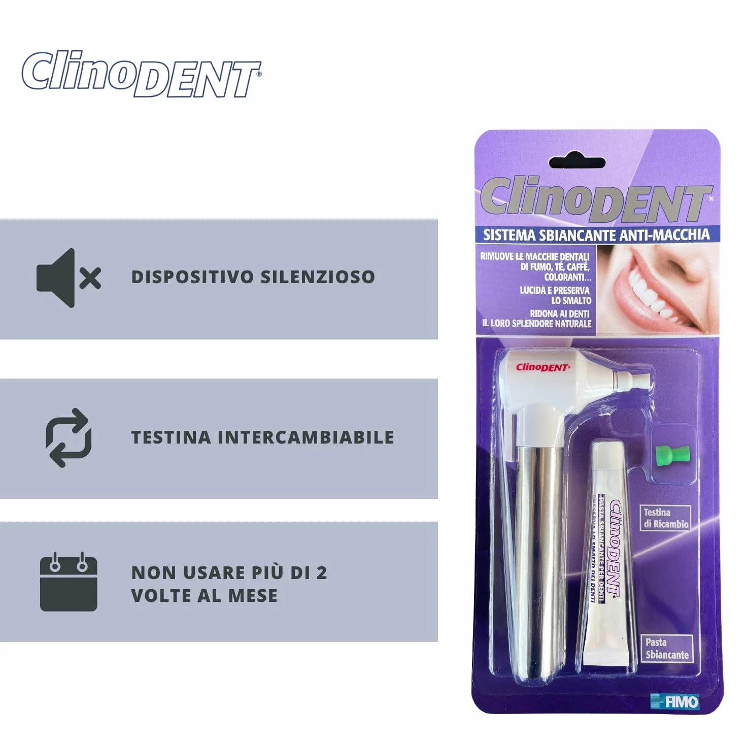 Sistema Sbiancante Anti-Macchia Smacchiatore Sbiancante Antiplacca Dentale Elettrico con Testina di Ricambio