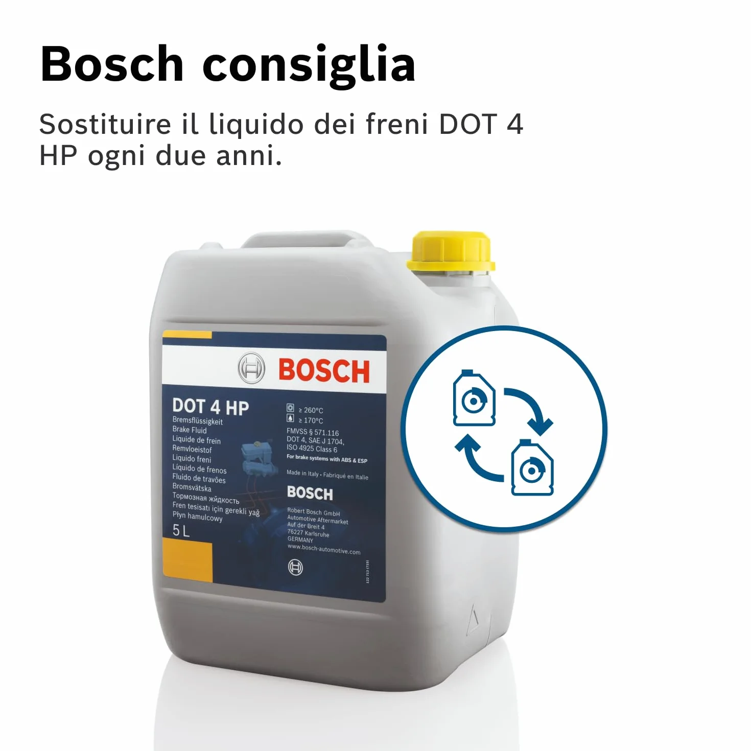 Liquido Freni Bosch DOT 4 HP, 5 L – Per tutti i veicoli moderni con freni ABS e ESP
