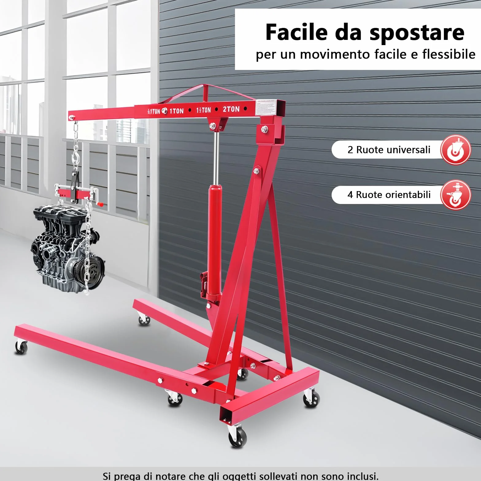 Gru da officina pieghevole 2000 kg acciaio carbonio 148 cm 4 posizioni regolabili confezione da 2