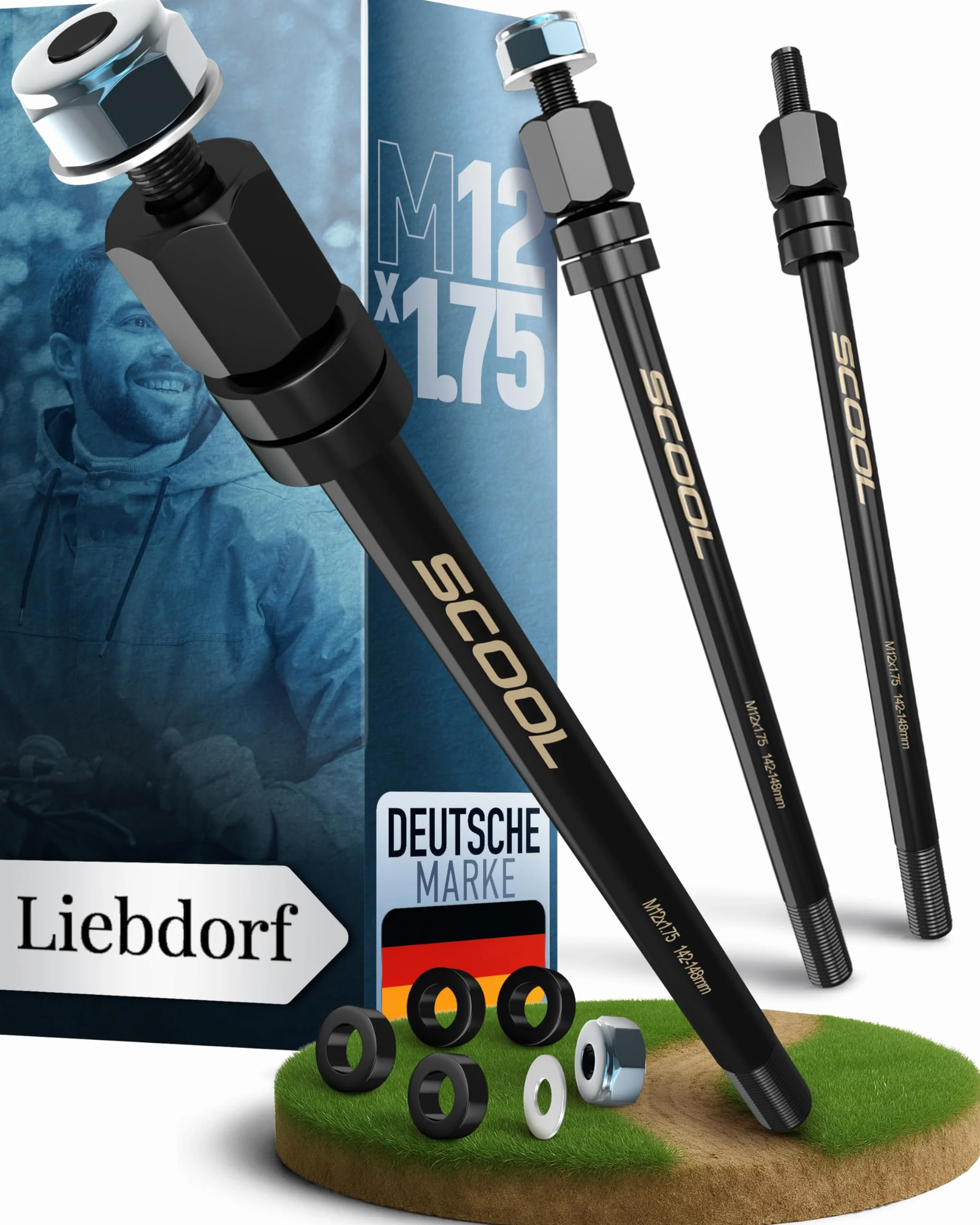 Asse a innesto per rimorchio bicicletta – Adattatore M12 per tutte le lunghezze – Rimorchio bicicletta – Assale con adattatore (M12 x 1,0)