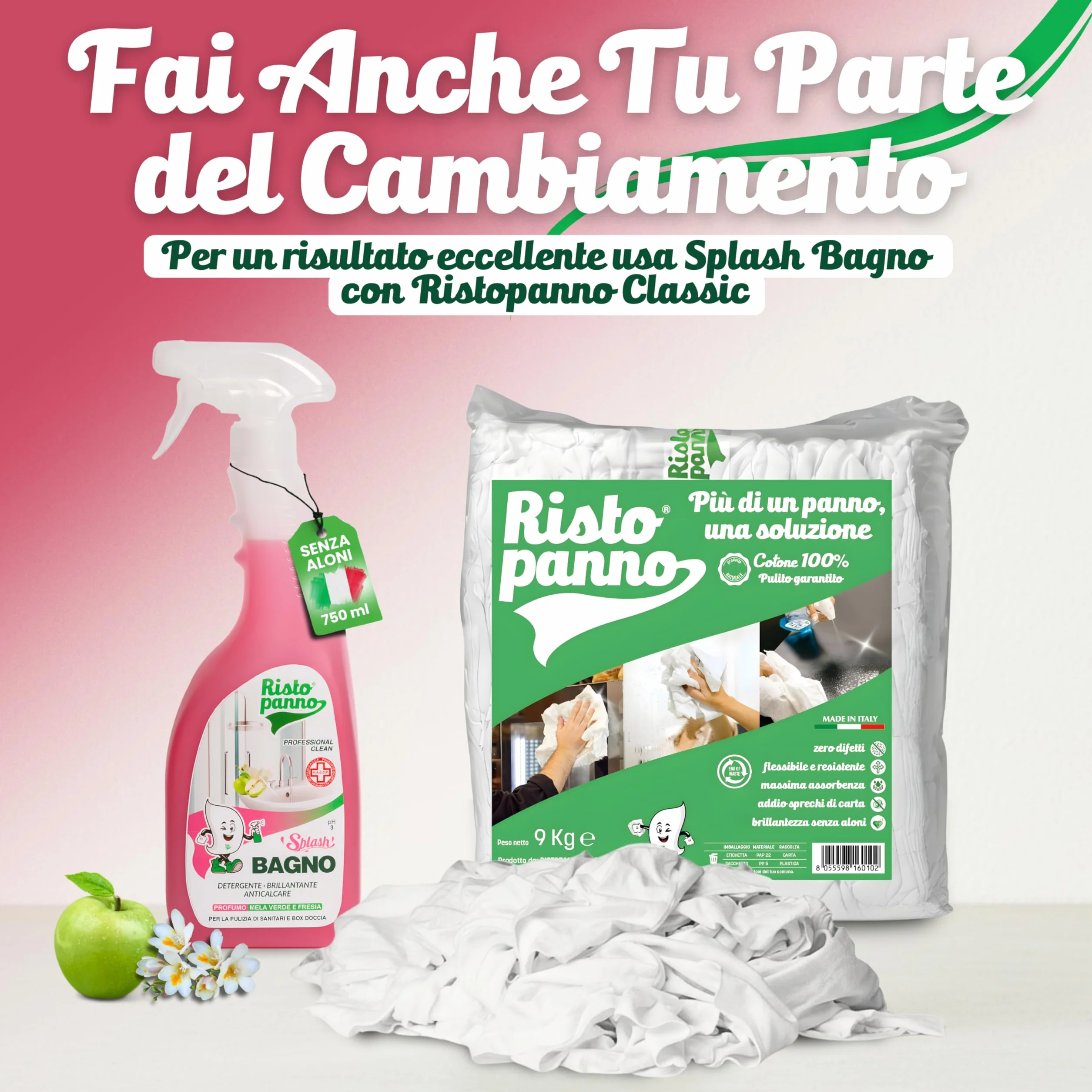 RISTOPANNO Detergente Anticalcare Spray Multiuso Professionale 750ml - Pulizia Doccia Rubinetteria Sanitari