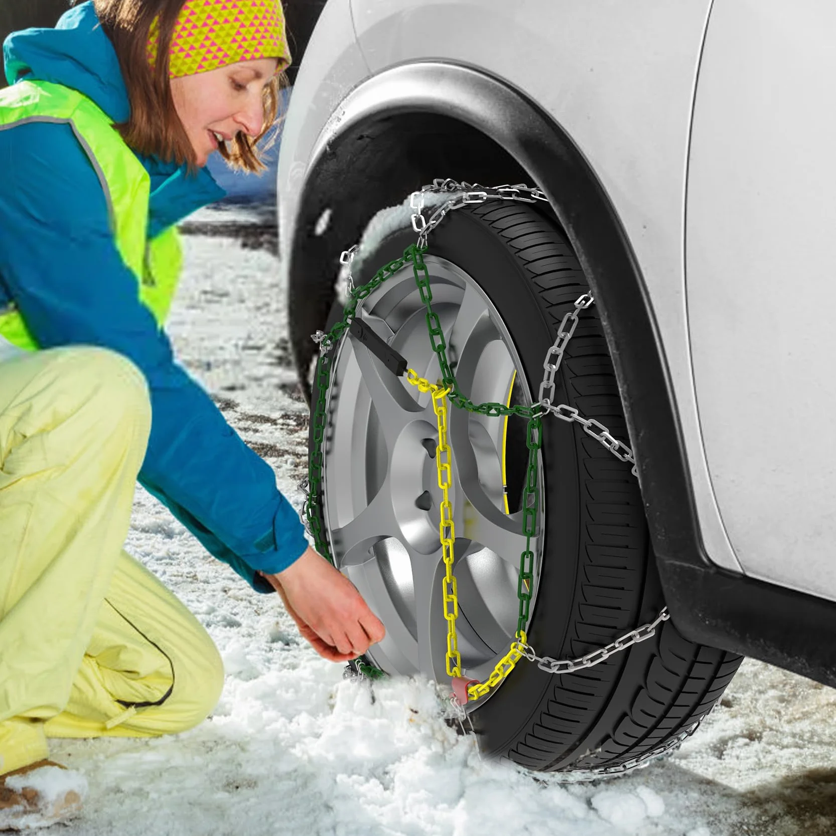 2 Pezzi x 12 mm Catene da Neve in Lega di Acciaio, Catene da Neve Durevoli per Auto con Tenditore (KN 60)
