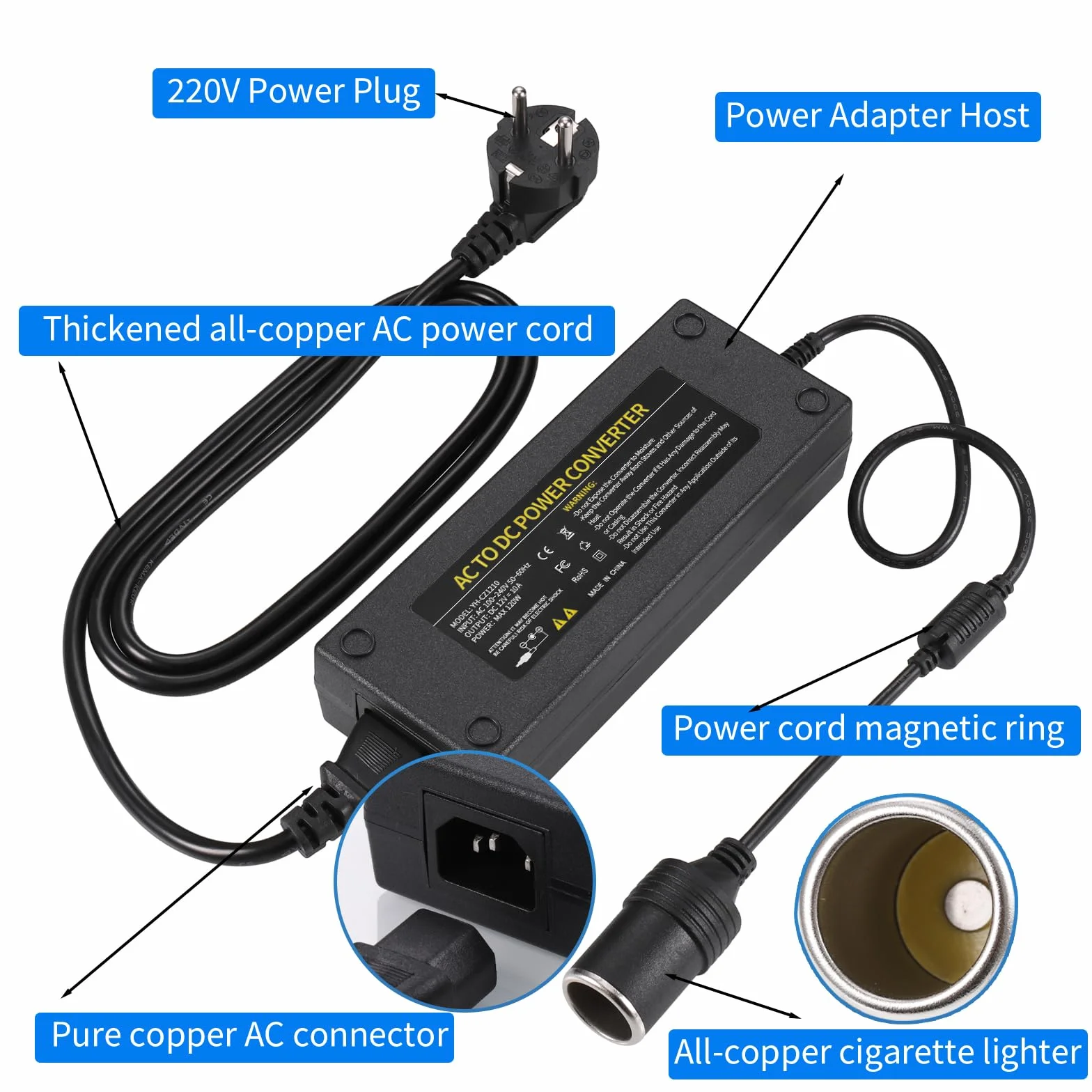 JIZZU AC-DC Convertitore Trasformatore 12V 220V Adattatore Accendisigari per Auto 120W