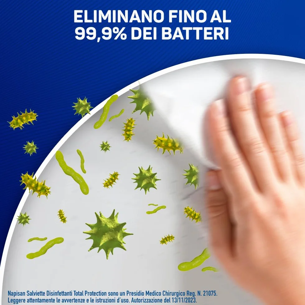 Napisan Salviette Disinfettanti Total Protectio, 40 Pezzi Multisuperfici Biodegradabili