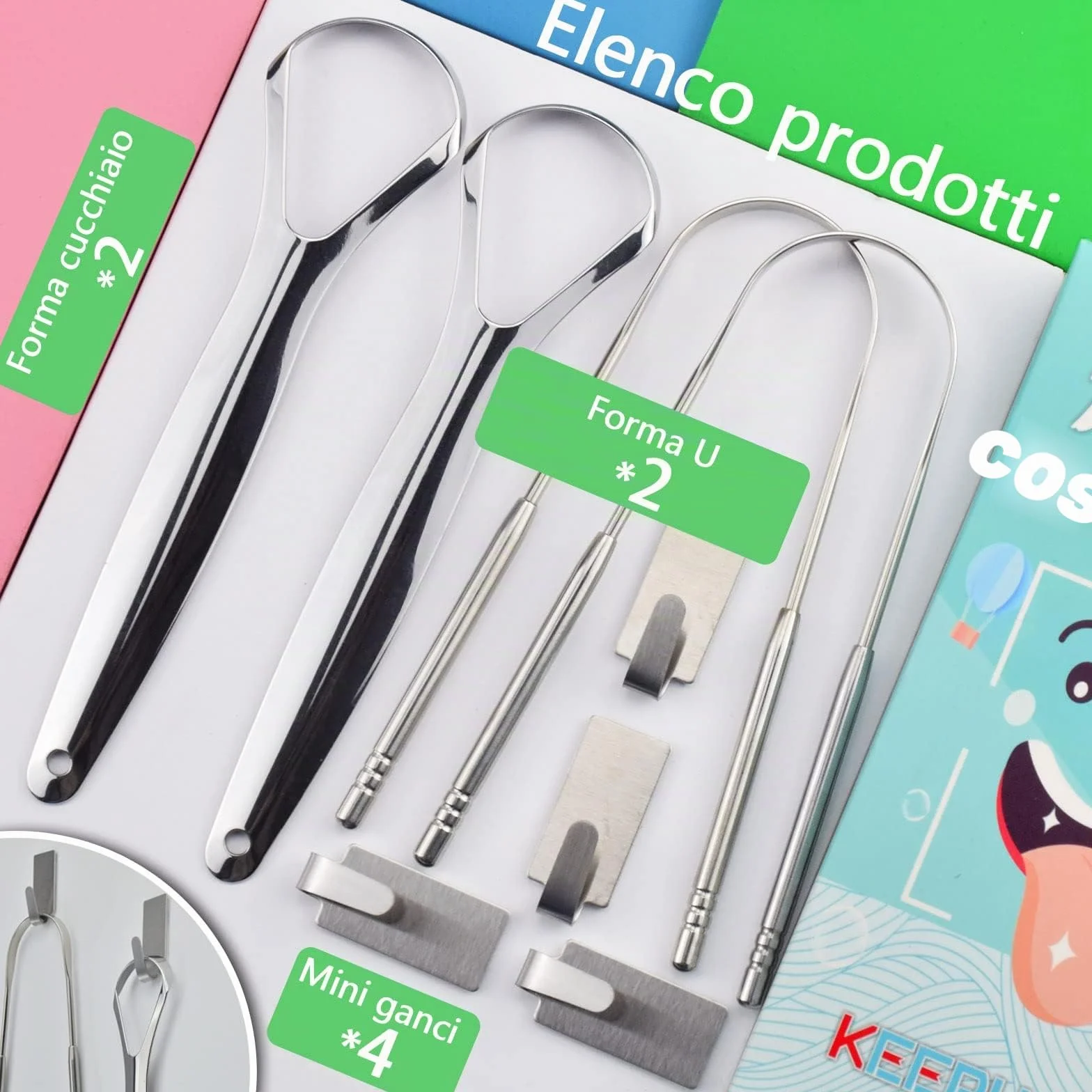 Raschietto lingua in acciaio inox Pulisci lingua 4 pezzi