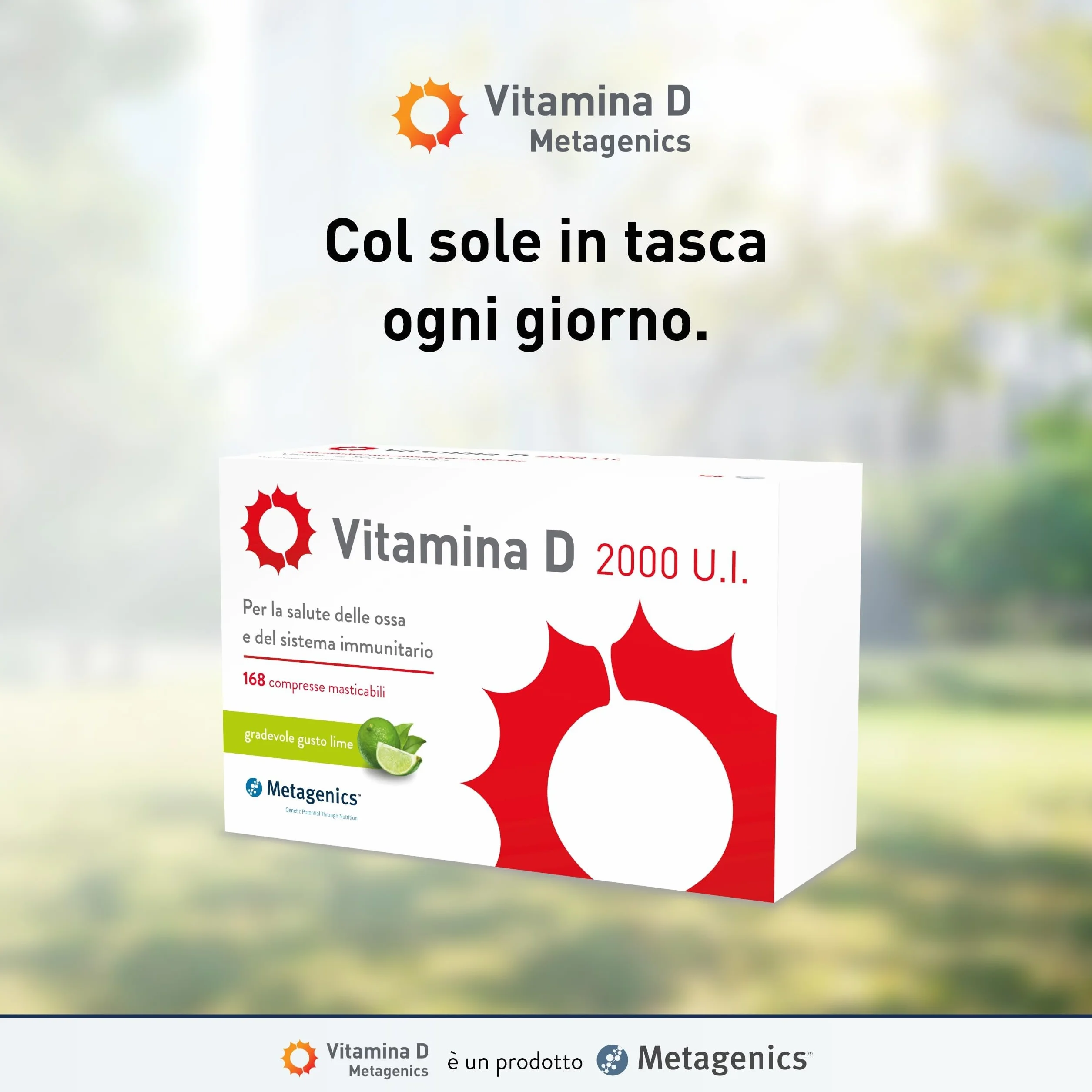 Metagenics Vitamina D 2000 U.I. 168 Compresse Masticabili Integratore per Sistema Immunitario e Supporto a Ossa, Denti e Muscoli