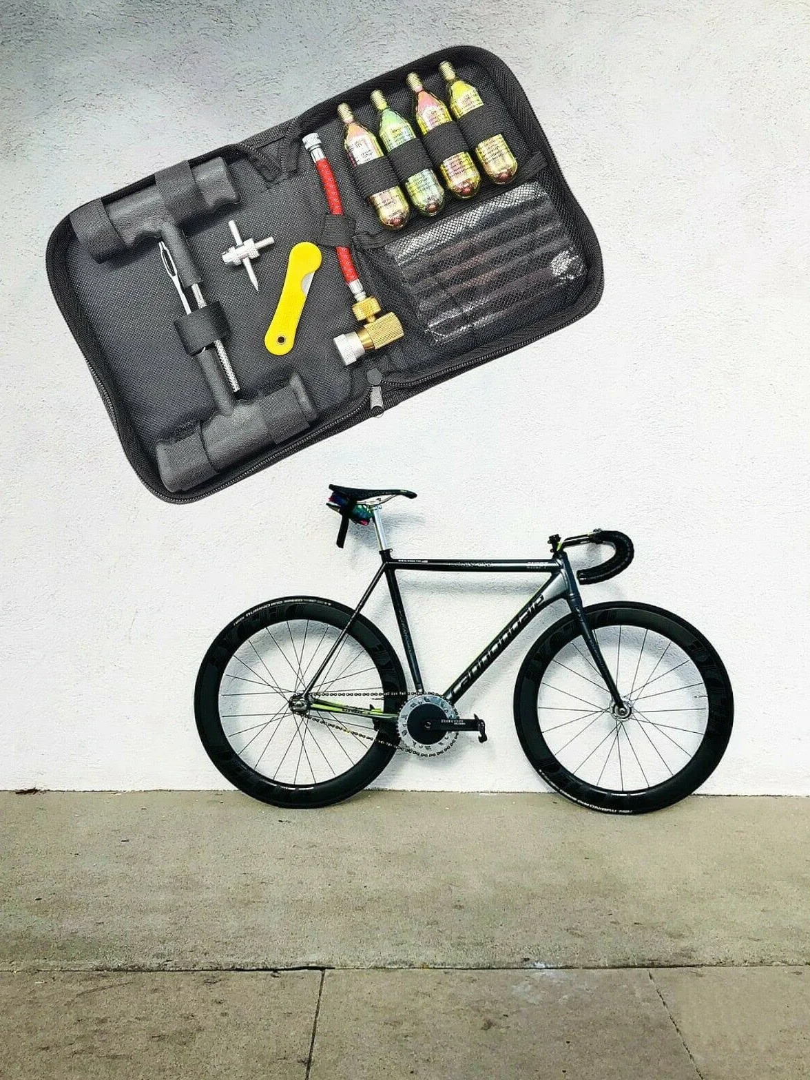 Partenopea Kit Riparazione Pneumatici Moto Portatile con 4 Bombolette CO2
