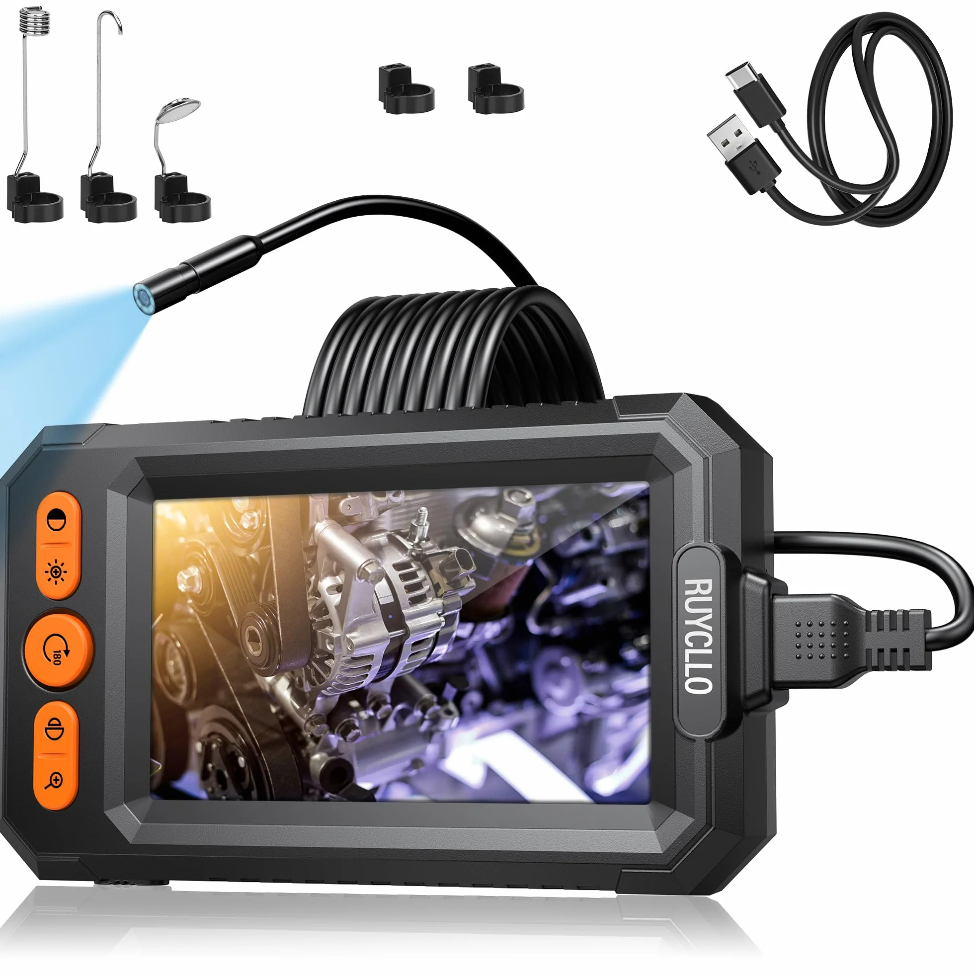 Endoscopio 1080P HD con Schermo IPS 4.3'' Telecamera Ispezione IP67 Impermeabile 8 LED Sonda 8mm Cavo 5M
