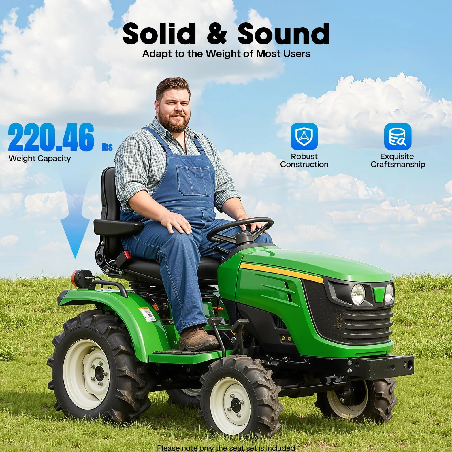 Sedile universale per trattore con bracciolo, sedile di traino regolabile a 35-180°, cintura di sicurezza, sedile ergonomico per trattore, carrello elevatore, ATV ed escavatore