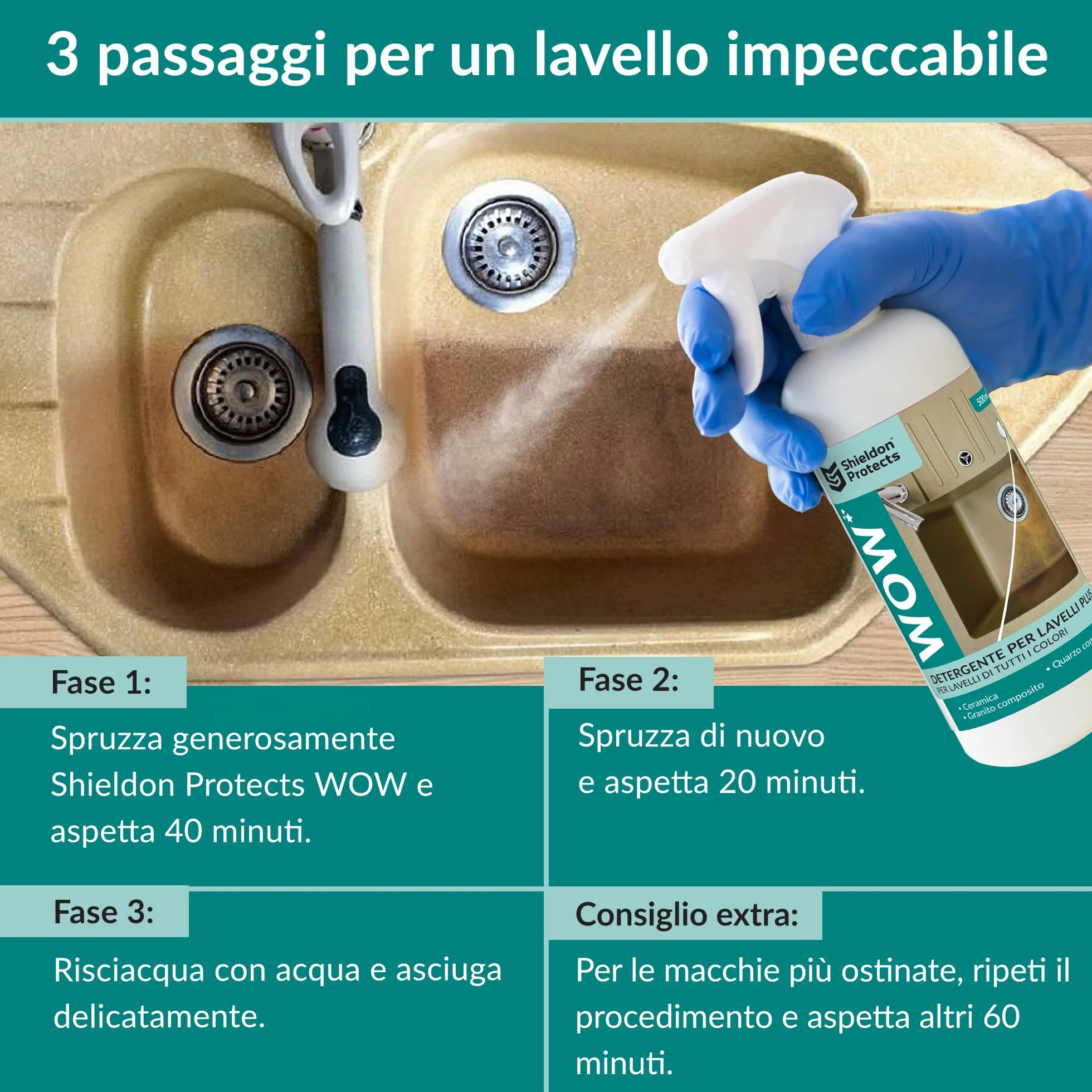 Shieldon Smacchiatore Spray per Lavelli Granito e Composito WOW 500 ml