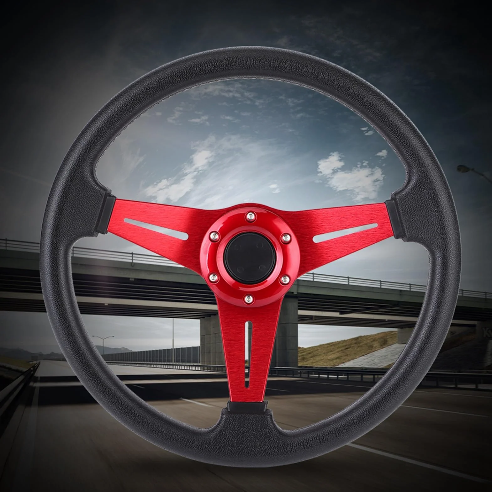 Ausla Volante 14 Pollici, Volante Alla Deriva in Lega di Alluminio PU, Impugnatura Comoda, Facile Installazione per gli Appassionati di Auto (rosso)