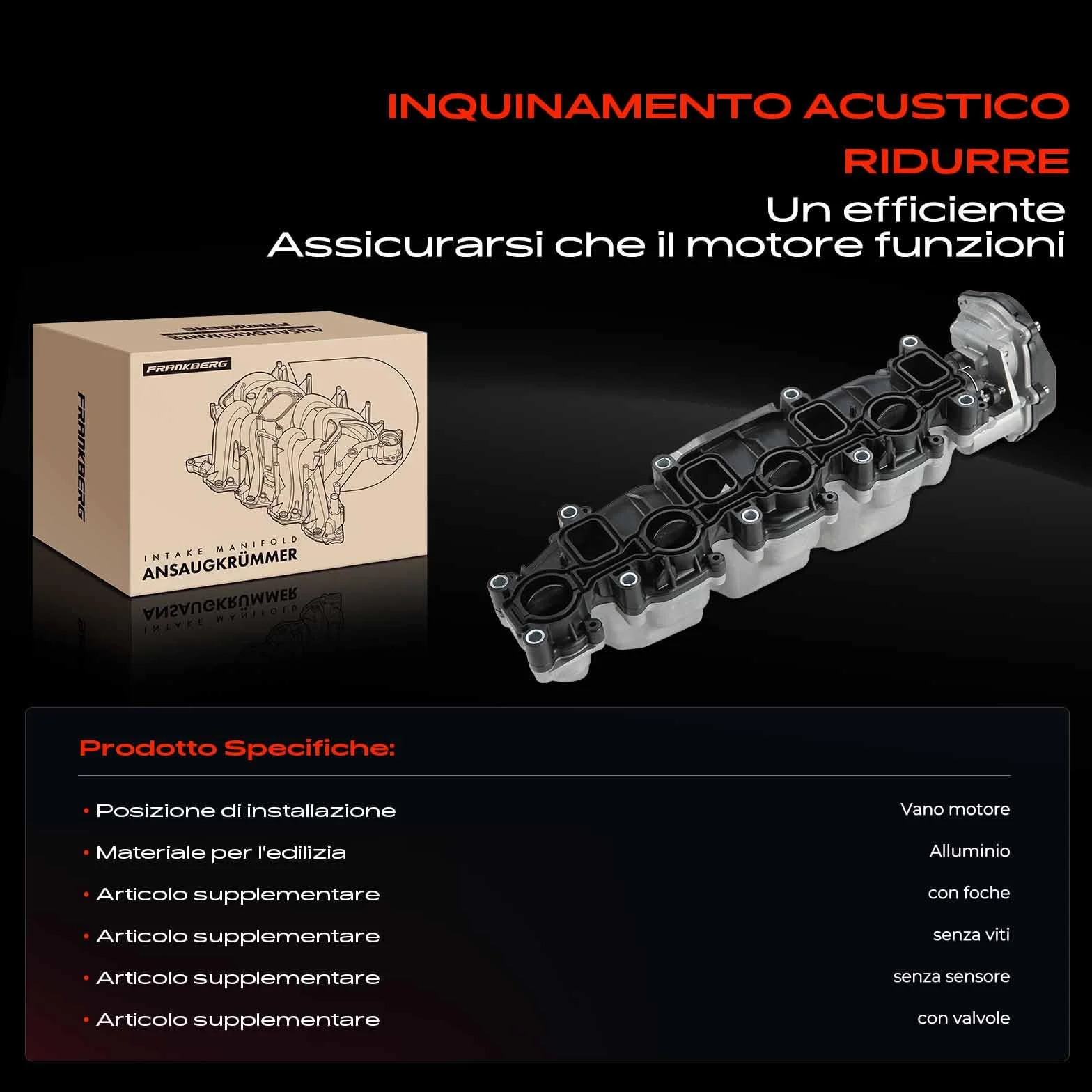 Frankberg Collettore di aspirazione Tubo di aspirazione Diesel Compatibile con A4 Avant 8K5 2.0L T.i.g.u.a.n 5N 2.0L Golf VI 5K1 2.0L Golf VI Variante AJ5 2.0L Yeti 5L 2.0L Replace# 03L129711E
