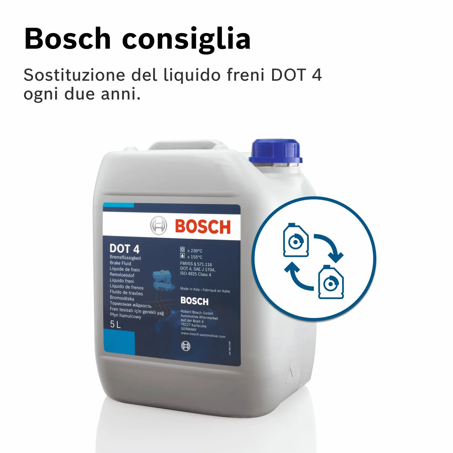 Liquido Freni Bosch DOT 4, 5 L – Per veicoli prodotti prima del 2010 – Adatto per freni ABS di prima generazione