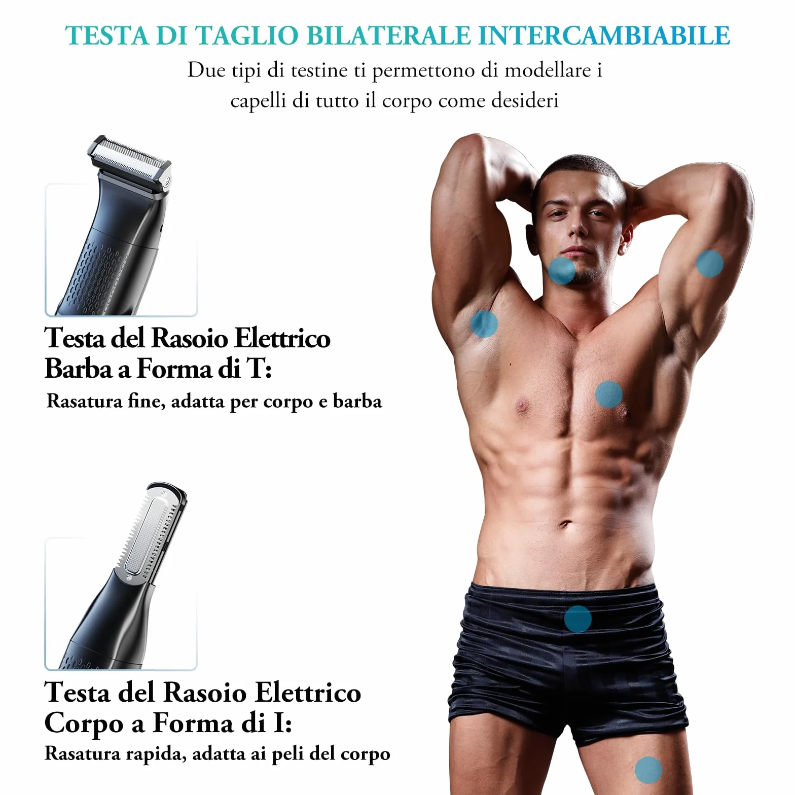 kensen Rasoio Elettrico Corpo Uomo Impermeabile 2 In 1 Depilatore Wet&Dry con Pettini Regolabili 1-10mm 100 Minuti Autonomia