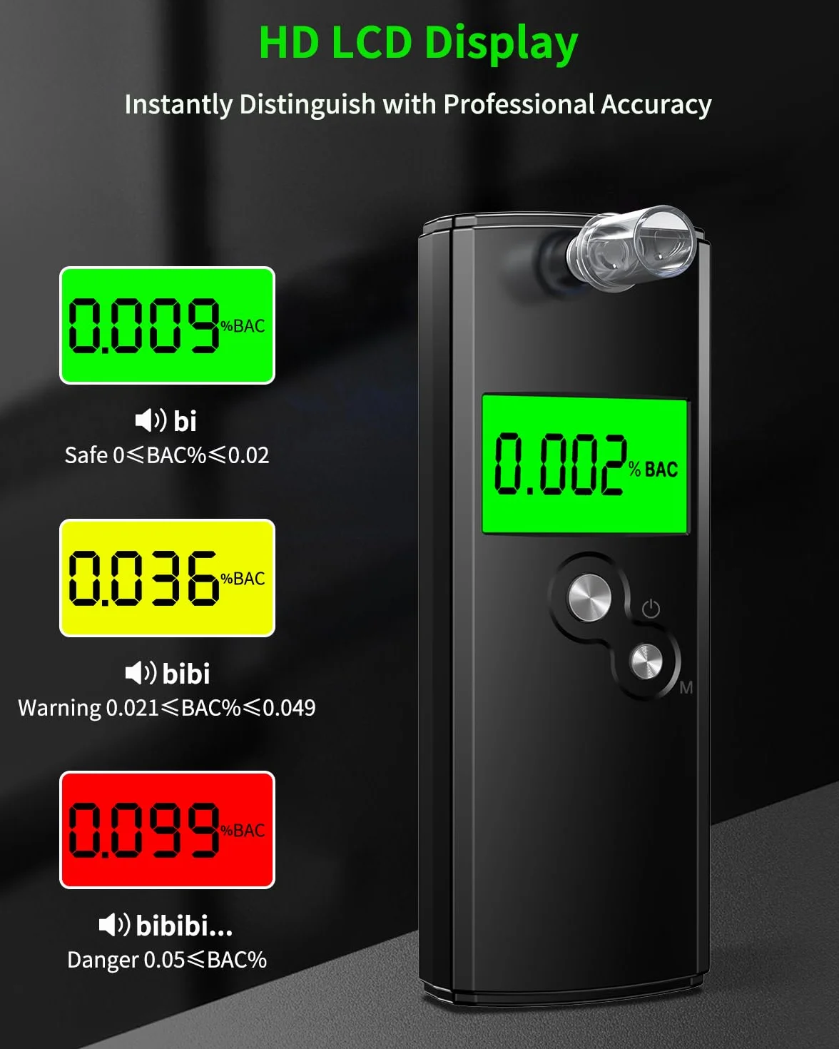 Etilometro Portatile Certificato, Alcolometro ad Alta Precisione con 10 Bocchini, Alcol Test Professionale con Display LCD Digitale, Test Alcolemico Portatile (Nero)