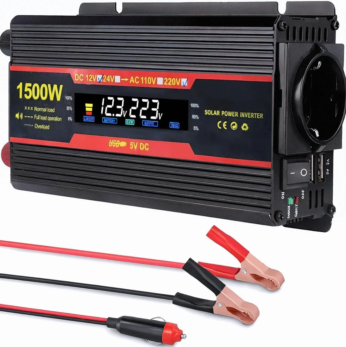 Inverter 1500 W 12 V 220 V Sinus puro Convertitore Auto Camper Camion 2 x USB