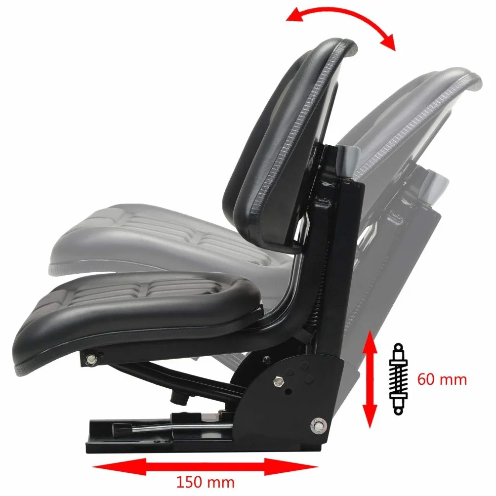 vidaXL Sedile per Trattore con Sospensione Nero Imbottito Regolabile Sedia